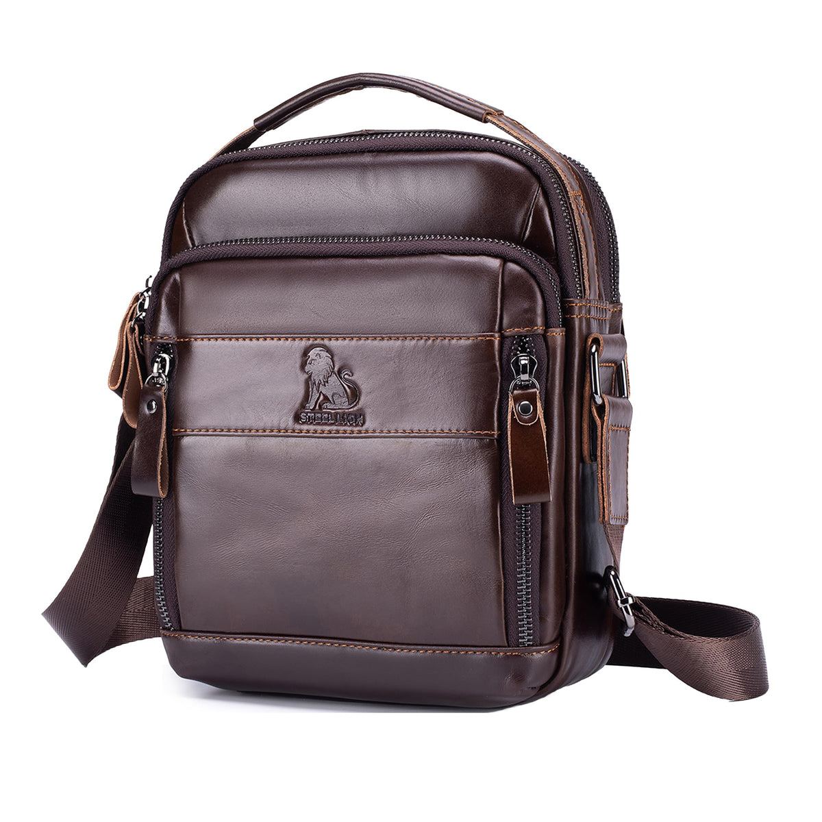 Men s Cowhide Leather Crossbody Shoulder Bag Top Handle - STEELLION Official Imagery - 1