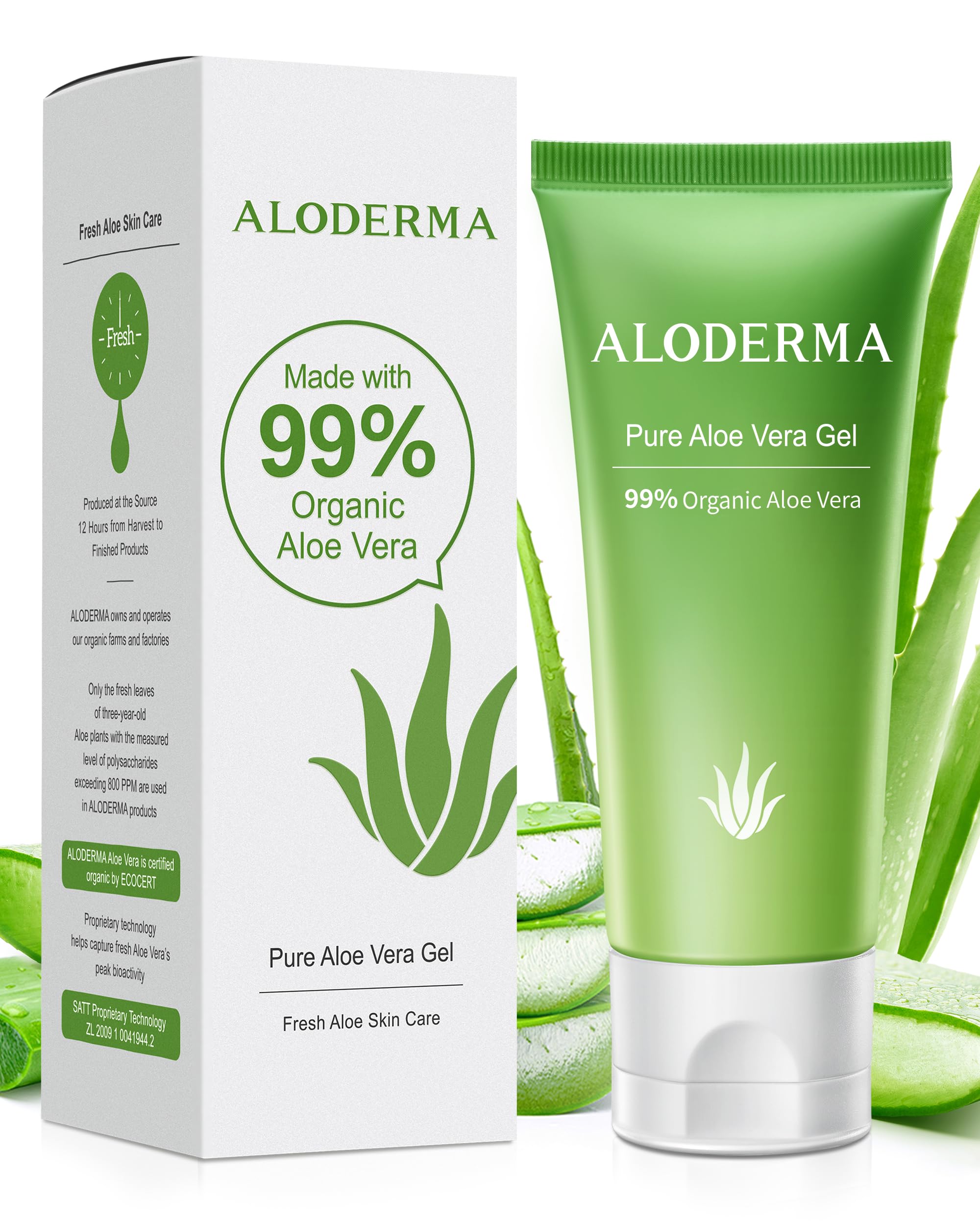 Aloderma Aloe Vera Gel Made within 12 Hours of Harvest with 99% - Product Imagery