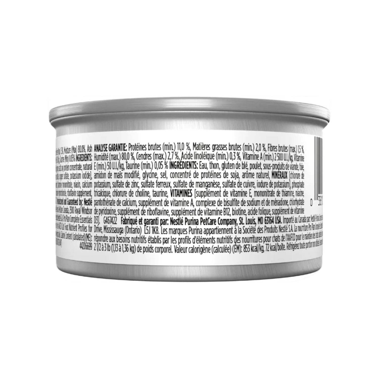 Cans of Purina Pro Plan High Protein Wet Cat Food, Complete Essentials Tuna Entree, 3 oz, pack of 24.