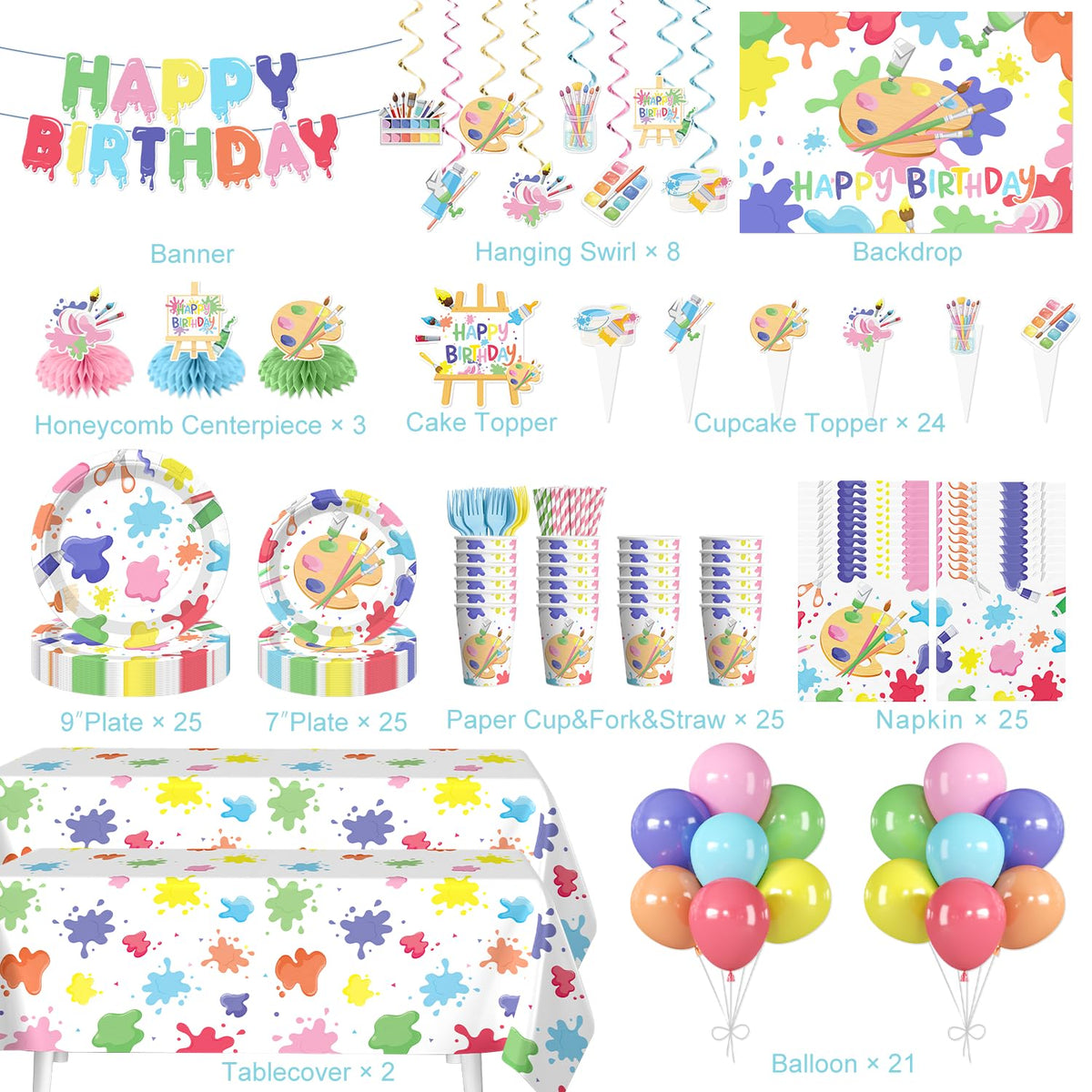 Xynic 211pcs Art Party Decorations Complete Tableware Set - Xynic Official Imagery - 3