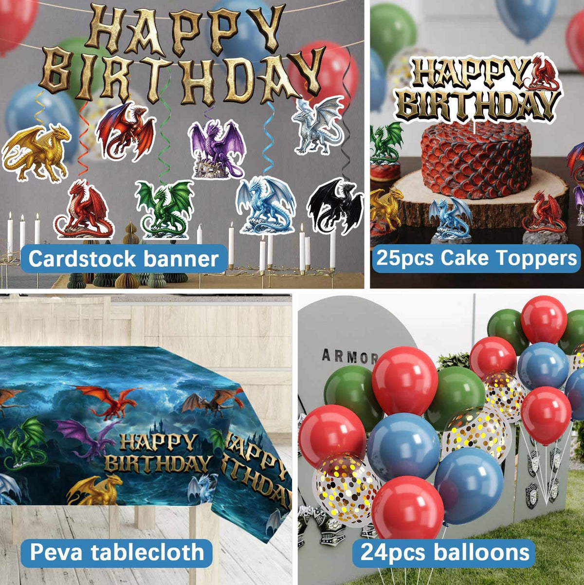 185Pcs Dragon Birthday Party Decorations Serves 25 Guests - Caisehabu Official Imagery - 3