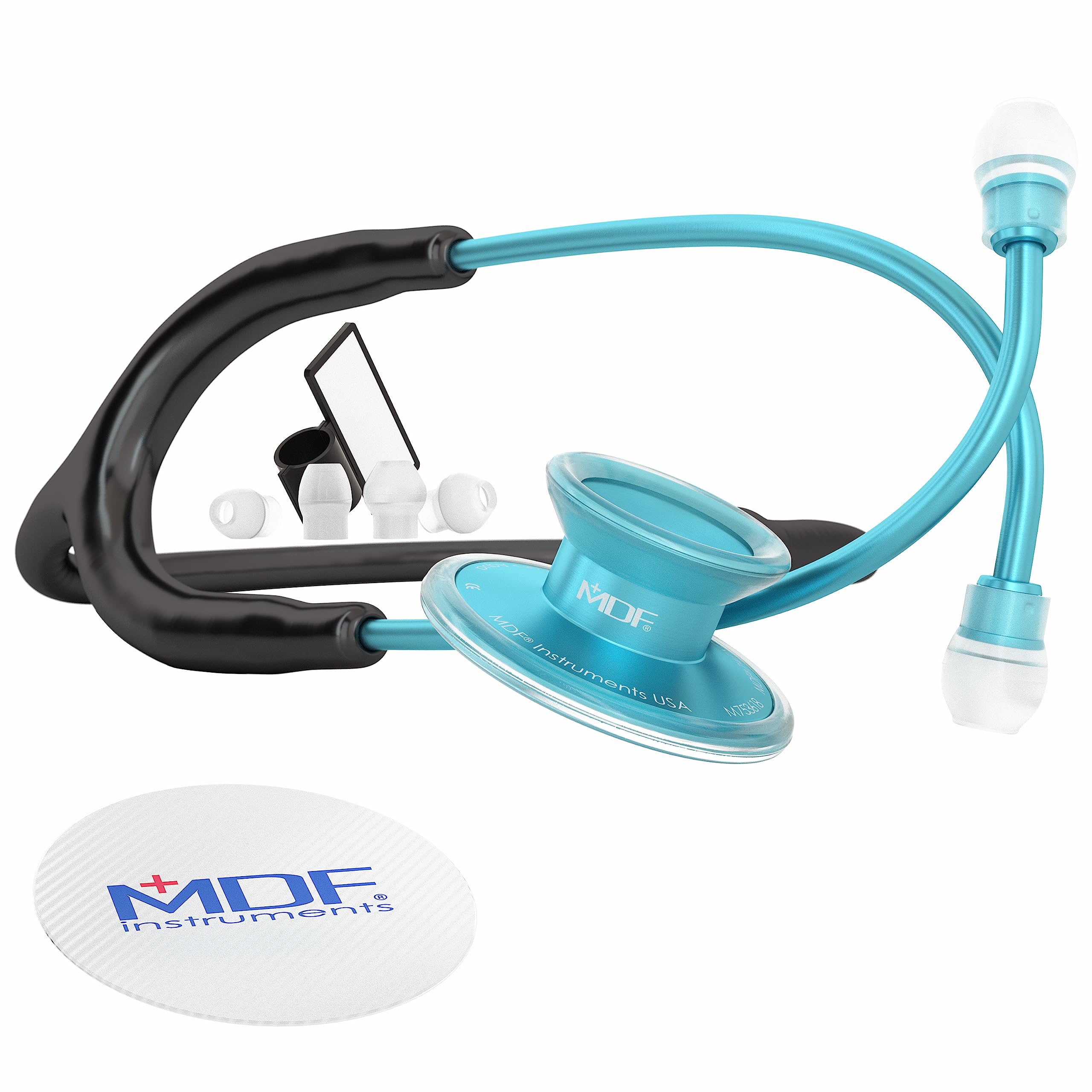 MDF Acoustica Stethoscope – Dual Head, Aqua/Black, Lifetime Warranty
