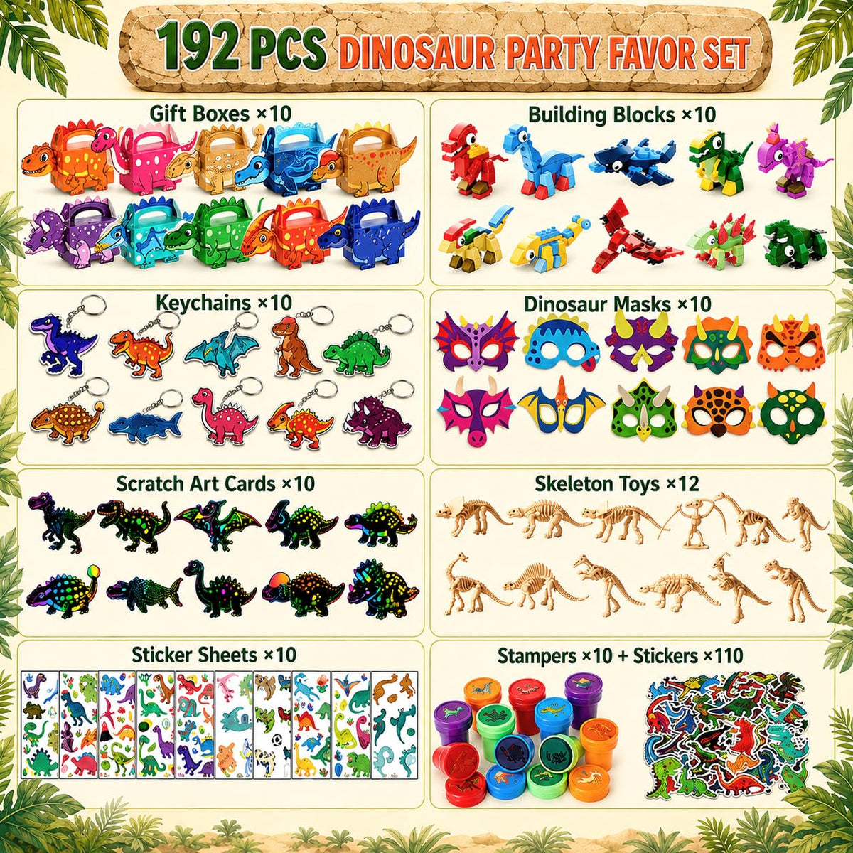 SNLN Dinosaur Party Favors for 10 Kids Dino Birthday Goodie - SNLN Official Imagery - 4