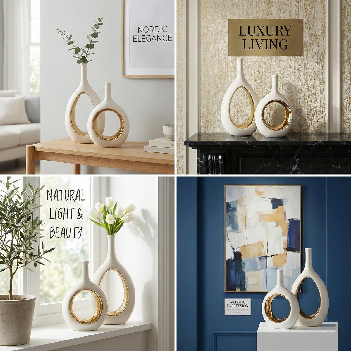 White and Gold Vase Ceramic White Vases Home Decor Modern - LCCCK Official Imagery - 6