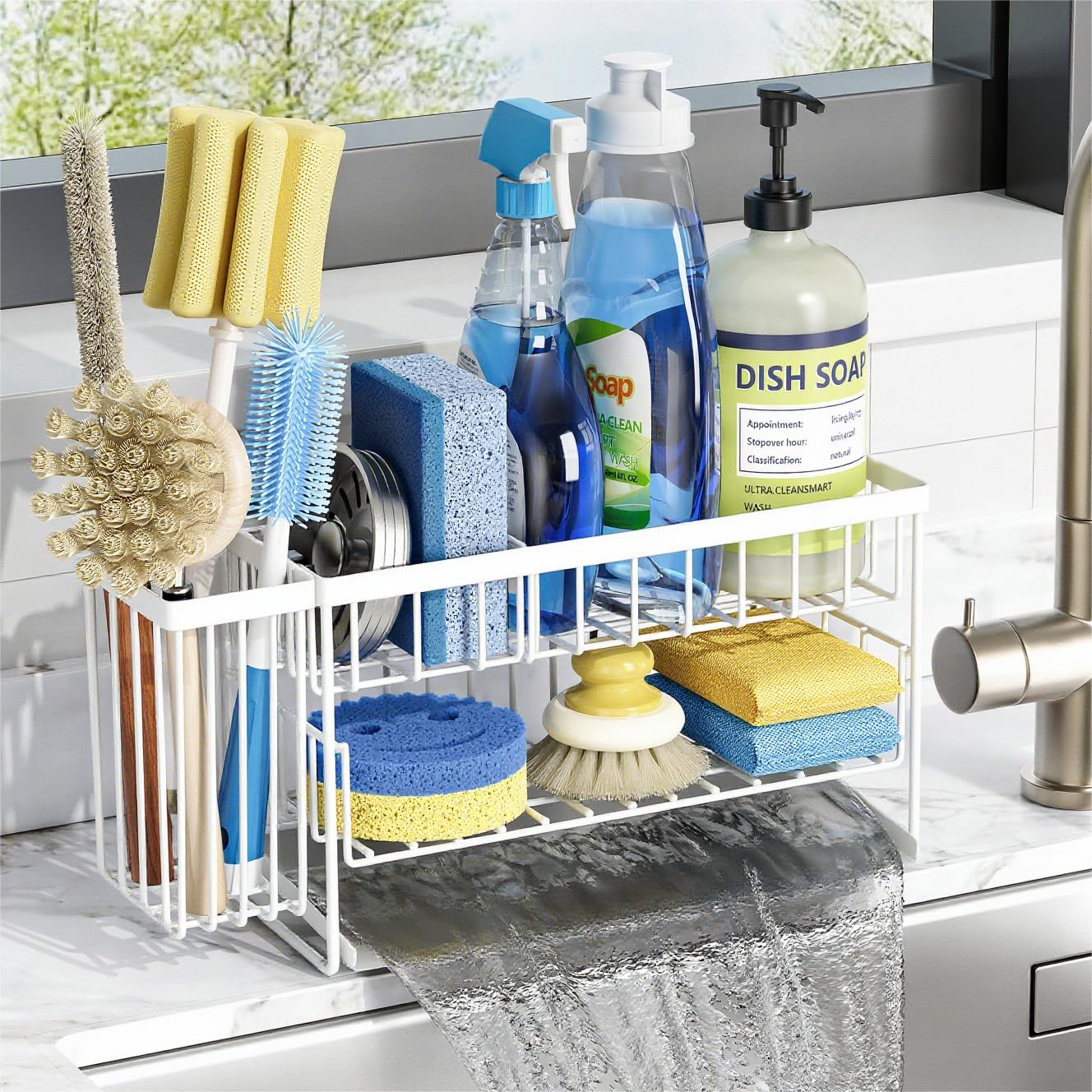 Cisily 2-Tier Kitchen Sink Caddy Organzier Rack with Dish Brush S - Cisily Official Product View 10