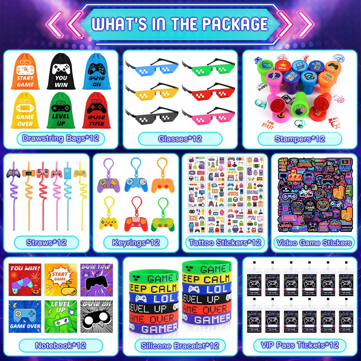 Video Game Party Favors for Kids 158 PCS Gamer Birthday - KISPATTI Official Imagery - 3