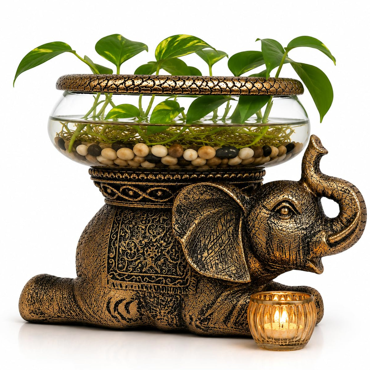 Good Luck Elephant Terrarium Bowl Antique Gold - THE NIFTY NOOK Official Imagery - 1