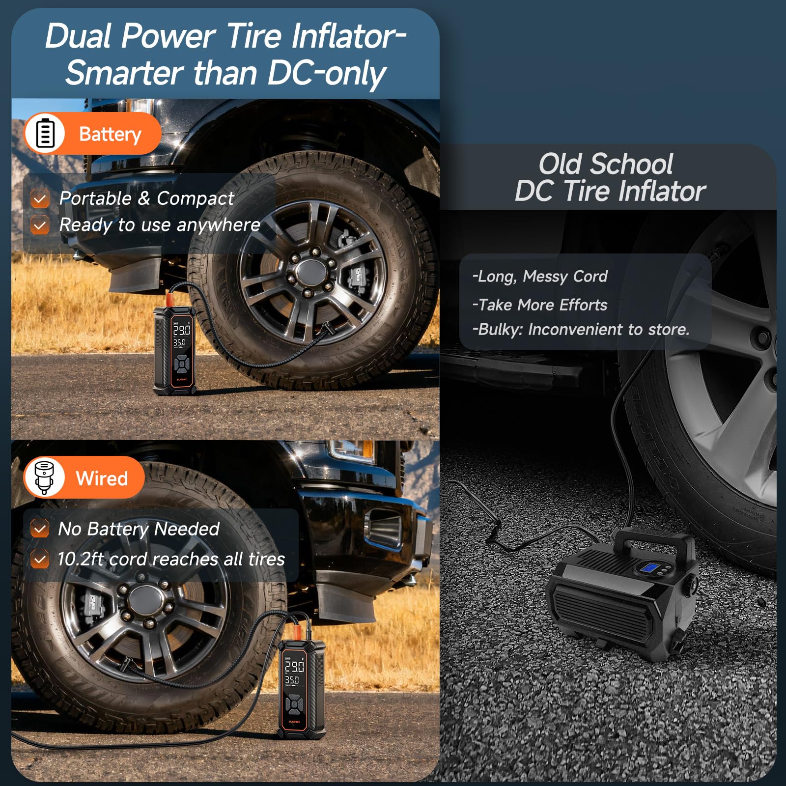 OlarHike Tire Inflator Portable Air Compressor, Dual Power-3 * 20 by OlarHike - Angle View 4