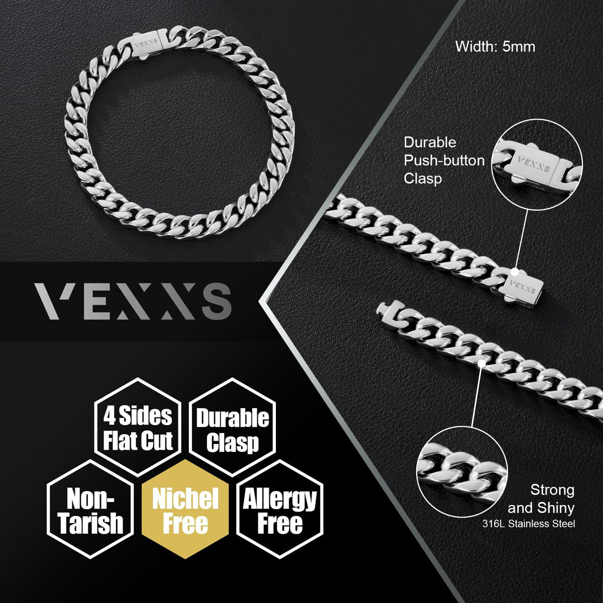 VEXXS Cuban Link Bracelet Flat Cut 18K Real Gold Filled - VEXXS Official Imagery - 3