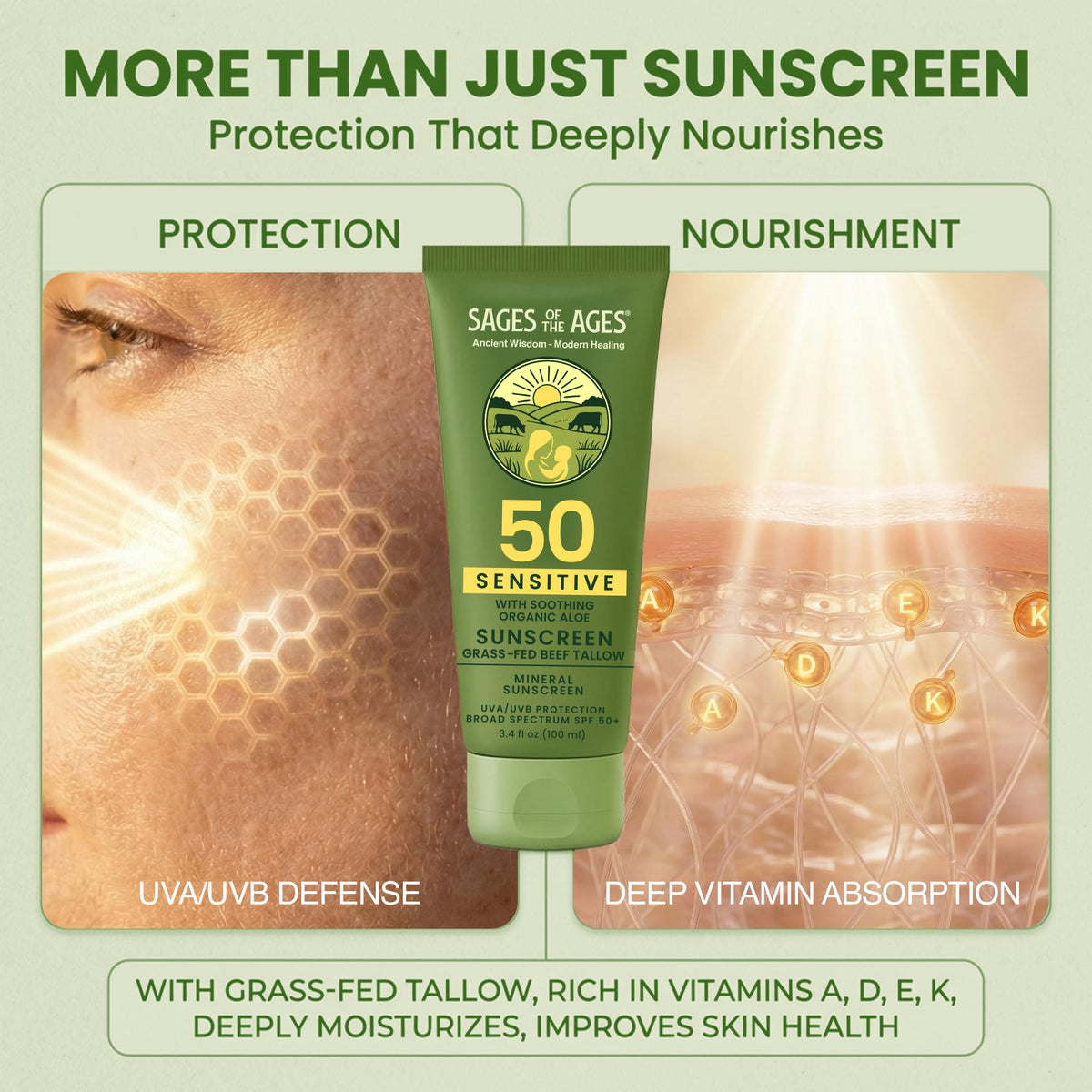 Grass Fed Tallow Natural Mineral Sunscreen SPF 50 No White - Sages Of The Ages Official Imagery - 7