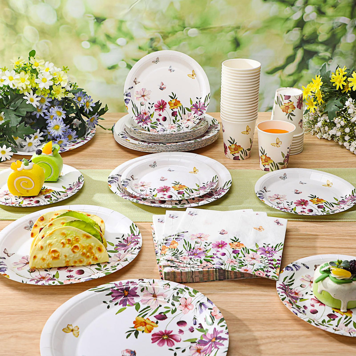 Hsei 250 Pcs Wildflower Party Decor Paper Plate Napkins Cup - Hsei Official Imagery - 3