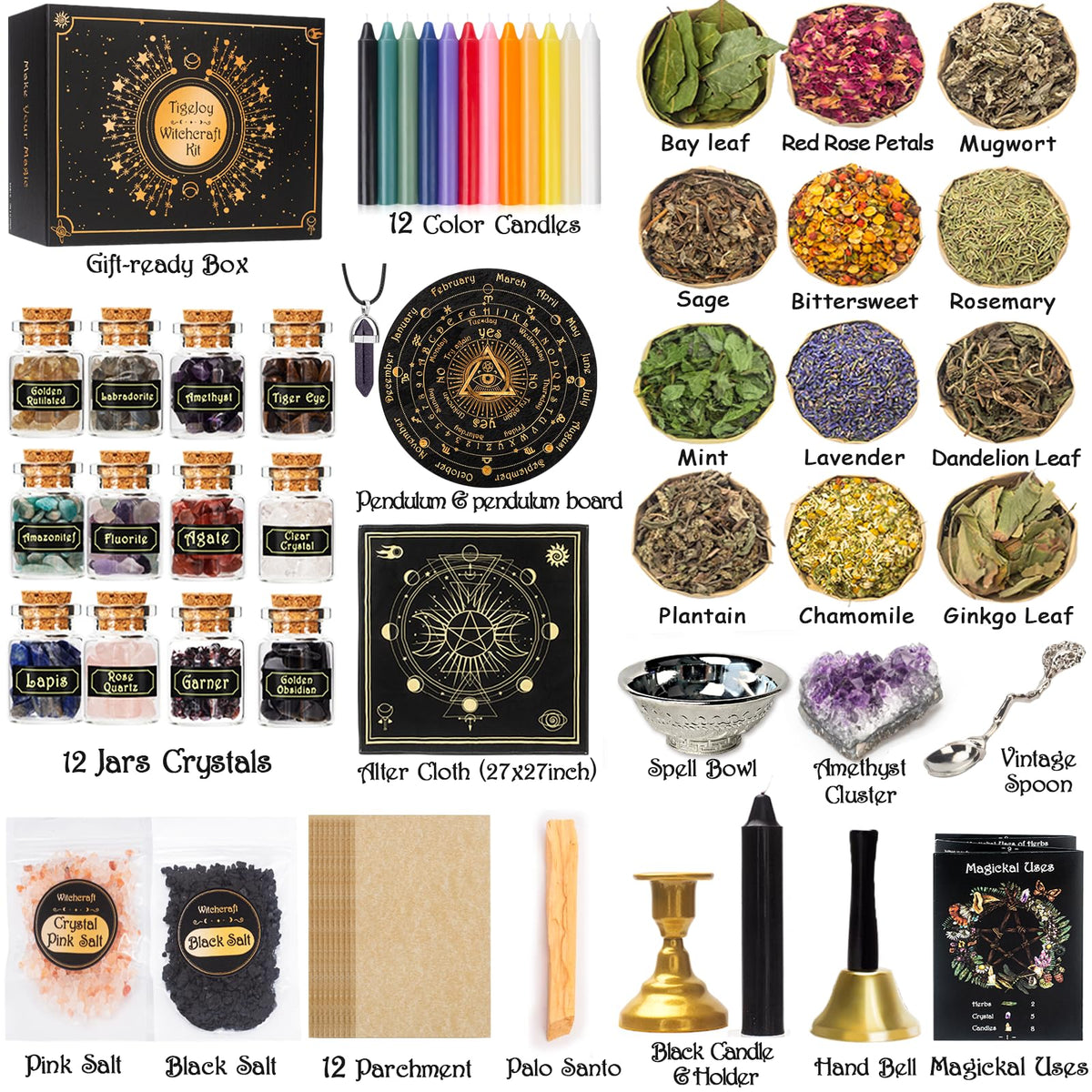 TigeJoy Witchcraft Supplies Witch Stuff Spell Kit 60PCS - TigeJoy Official Imagery - 4