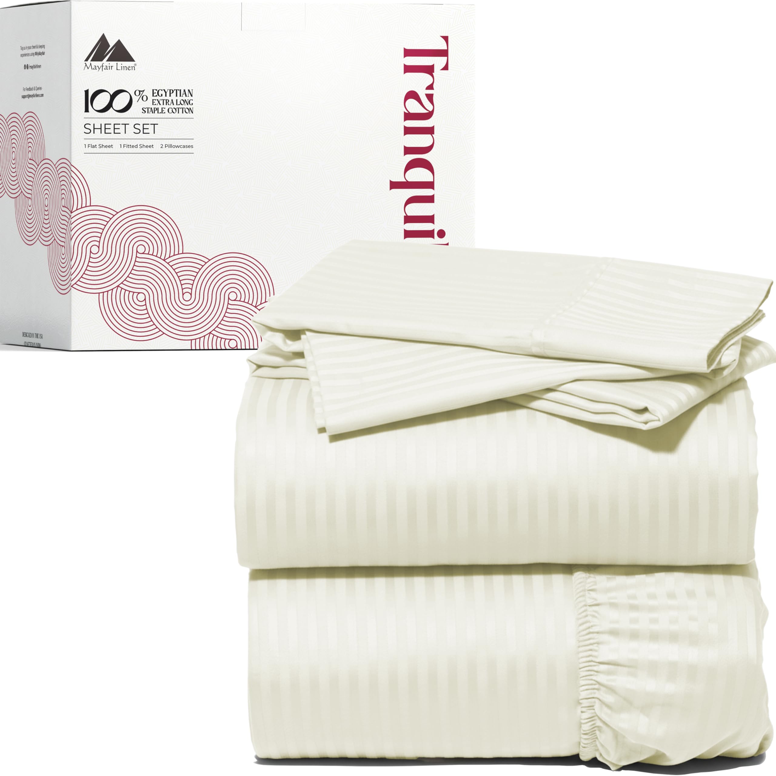 Mayfair Linen 100% Egyptian Cotton Full Size Sheet Set - Luxury - Product Imagery