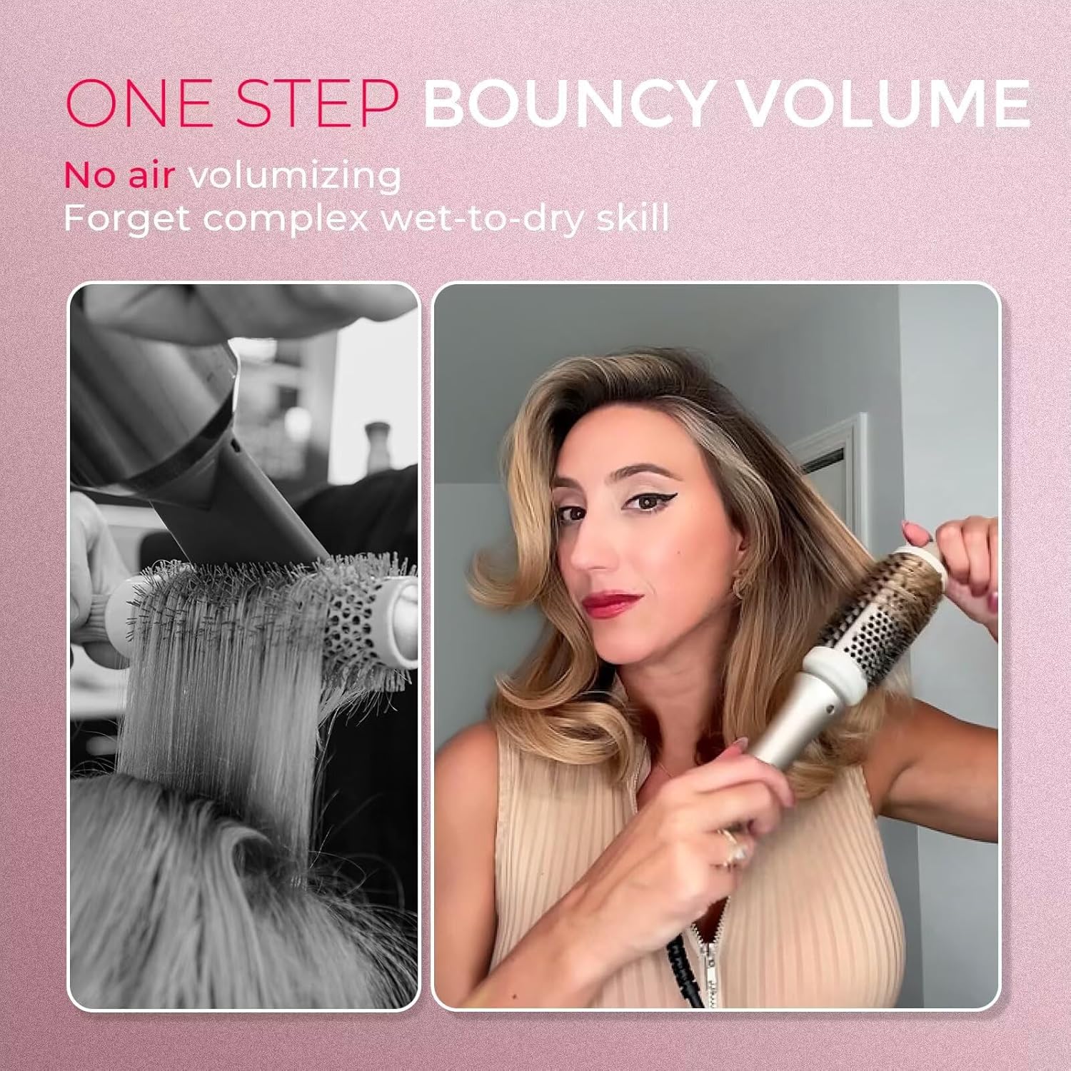 TYMO 2.0 Thermal Curling Brush and Volumizer, STYLUX 1.7-inch blowout styling tool with ceramic bristles and ergonomic handle