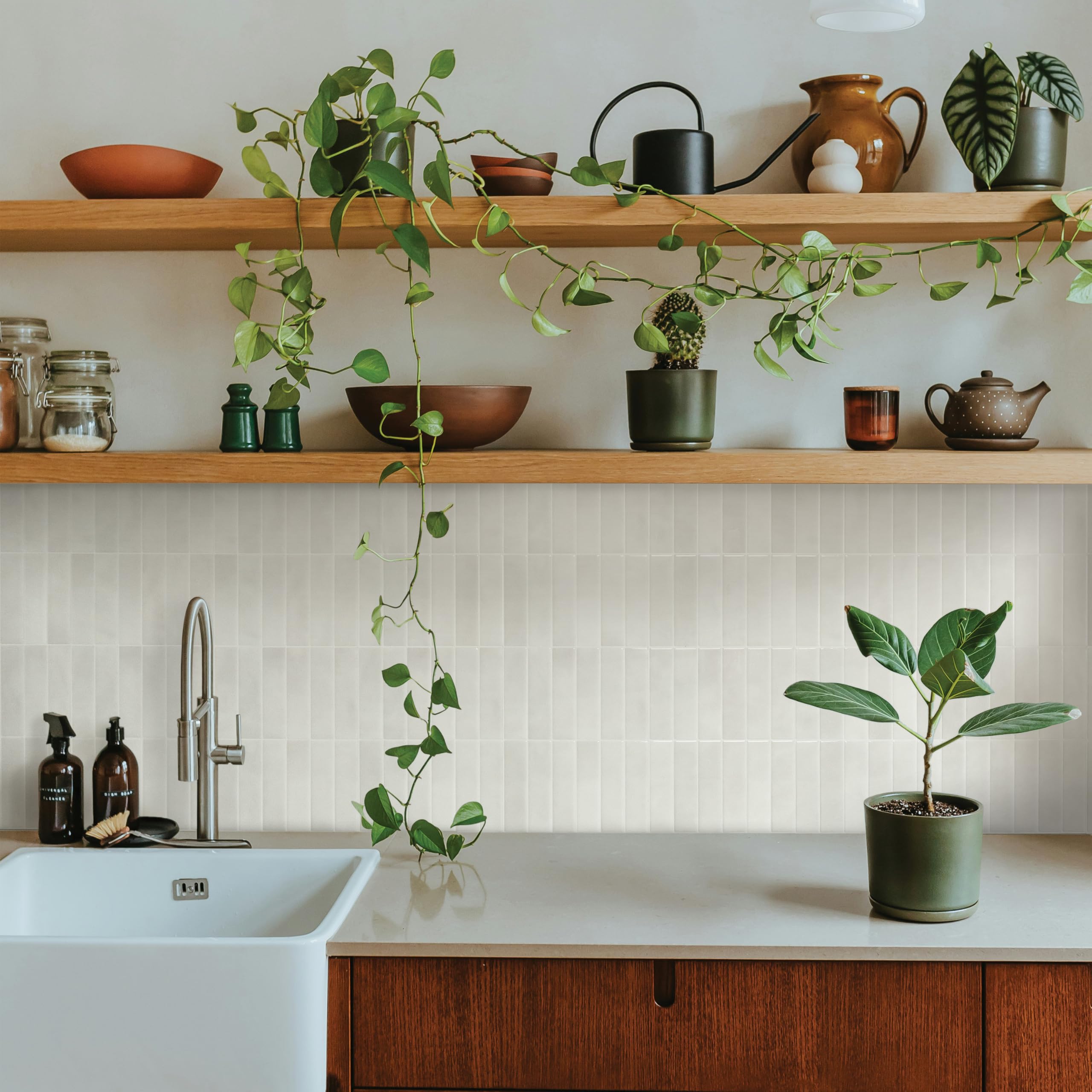 Smart Tiles Peel and Stick backsplash, Stacked White & Grey, 11.4 - Smart Tiles Official Product View 2