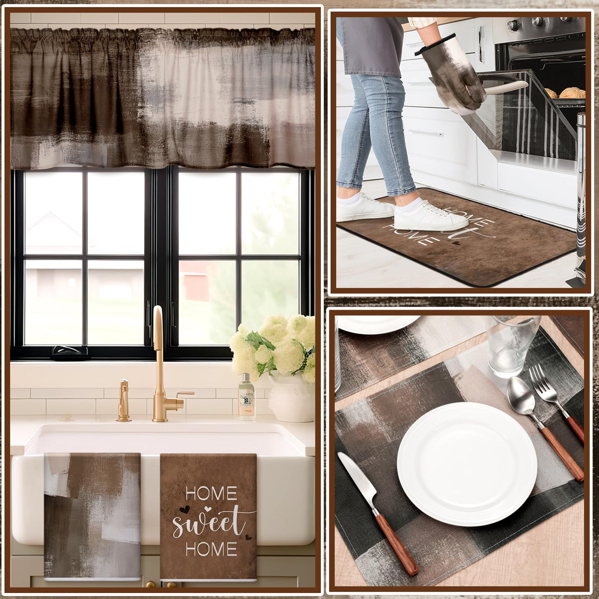 16 Pcs Abstract Art Kitchen Decor Set 4 Brown Kitchen Towels - Fourluoo Official Imagery - 7