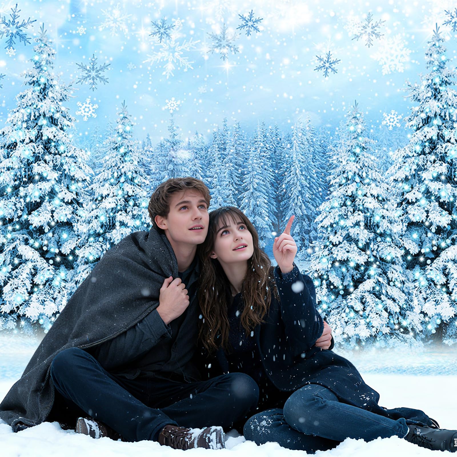 Mocsicka Winter Wonderland Backdrop 7x5ft Blue Christmas