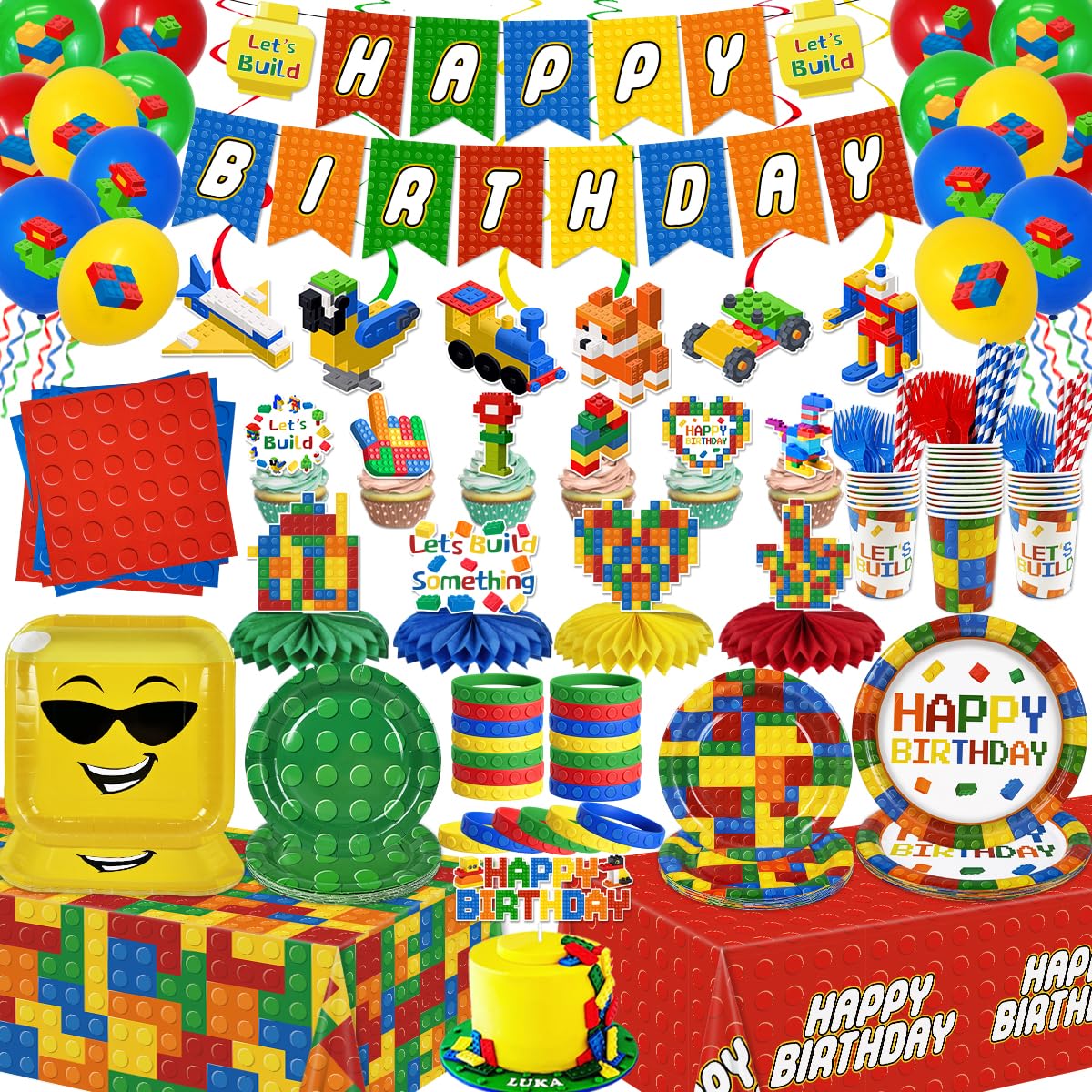 224Pcs Building Block Birthday Decorations ALL IN 1 Serves - Haiyumaoyi Official Imagery - 1
