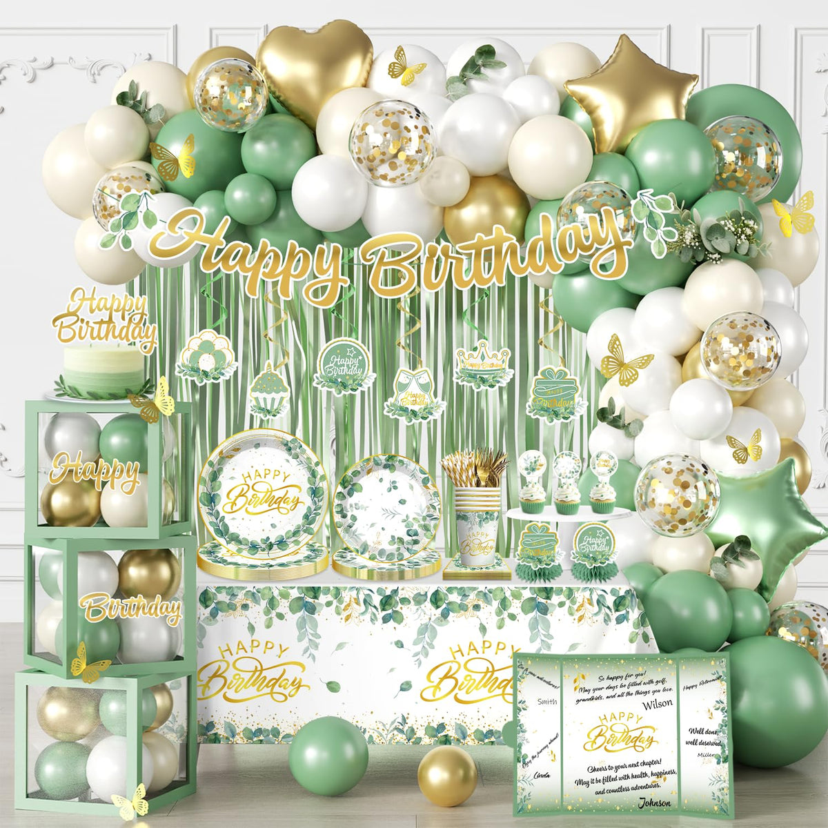 305pcs Sage Green Birthday Decorations Party Set for 25 - cocomigo Official Imagery - 1