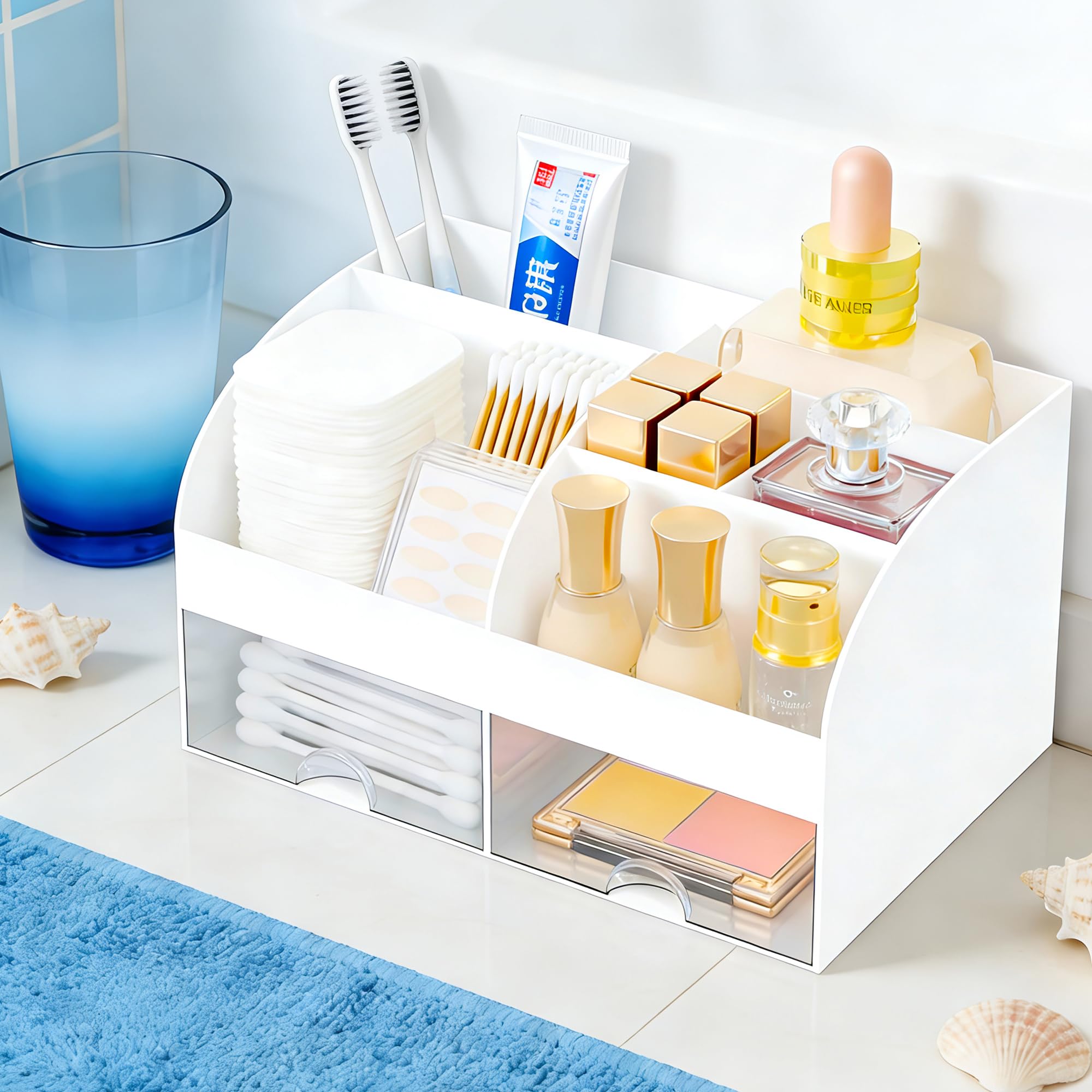 Makeup Organizer with 2 Drawers Countertop Cosmetic Storage - DIRZHX Official Product Imagery - 3