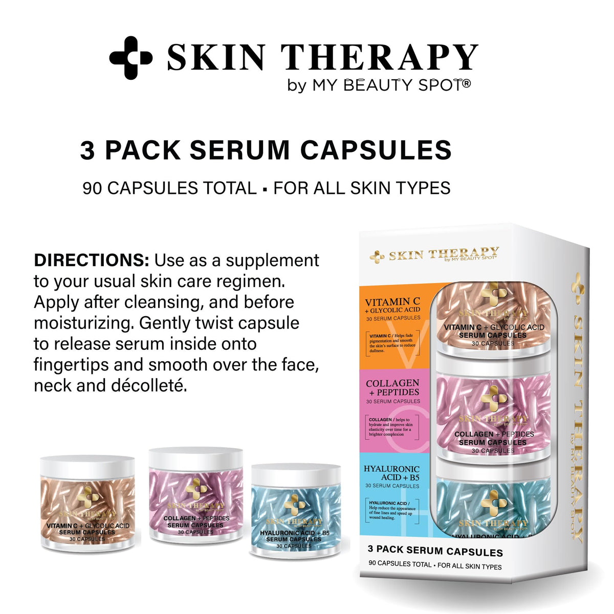 Facial Serum Capsules 3 Pack 90pcs Vitamin C Serum Hylunaric - My Beauty Spot Official Product Imagery - 6