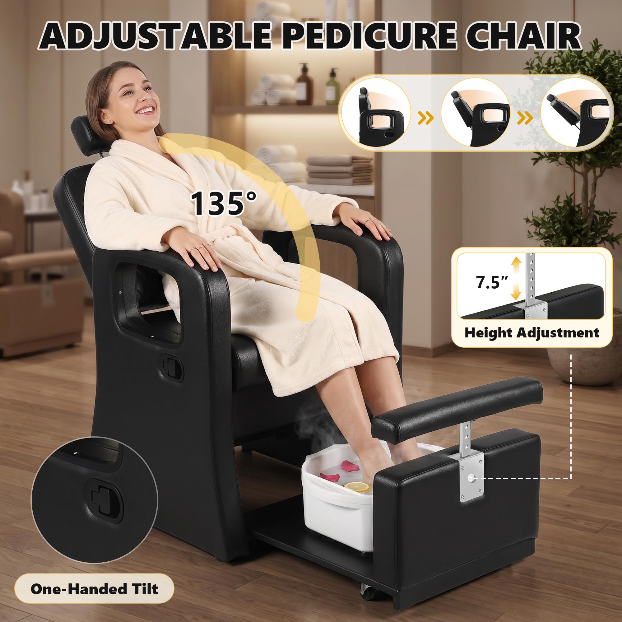 Hicomony Pedicure Chair for Nail Tech, Reclining Spa Chair Stool Included