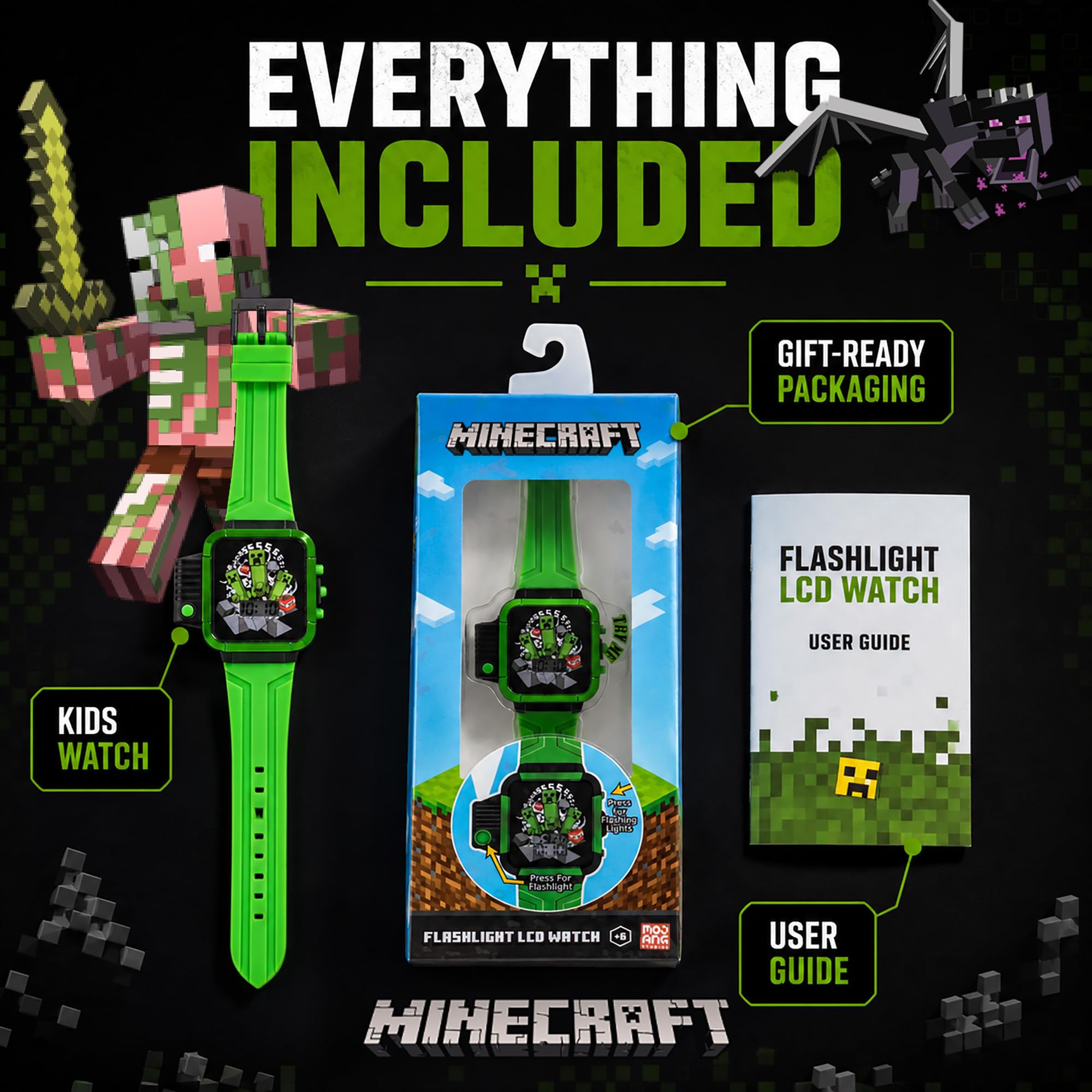 Accutime Minecraft Kids LCD Flashlight Watch with Creeper Graphic – Di - View 7