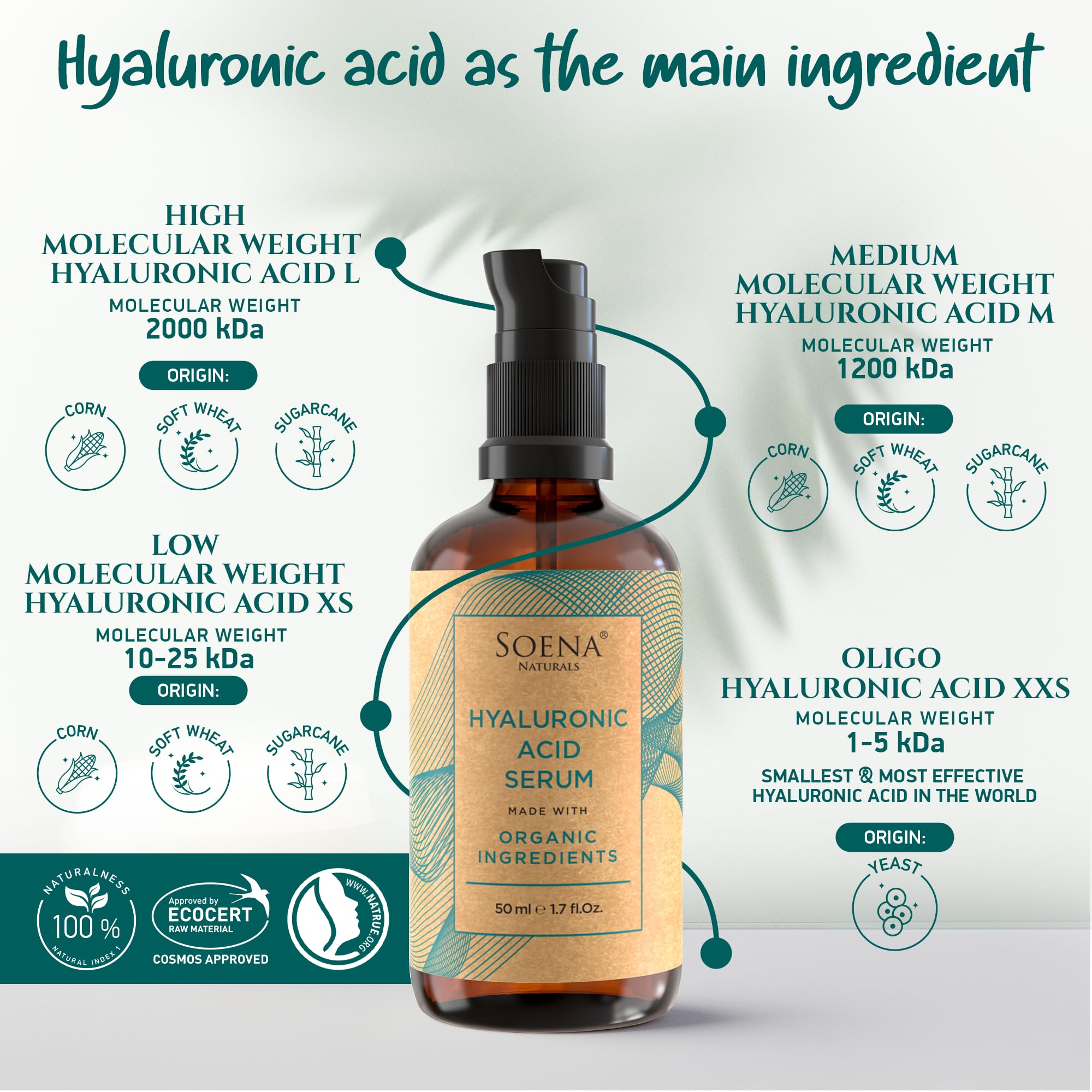 Soena Organic Hyaluronic Acid Serum for Face - Best Hyaluronic Acid + 4 Hyaluronic Si - Soena Official Product View 4