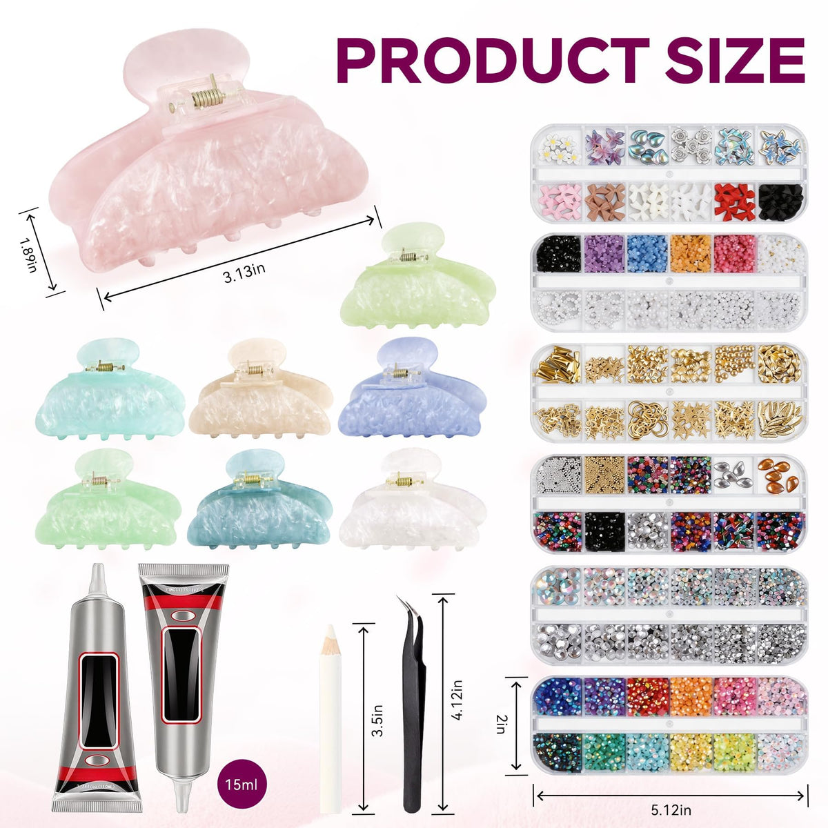 8 Sets DIY Hair Claw Clips Kit Claw Clip Decorating Kit for - Rhavelune Official Imagery - 4