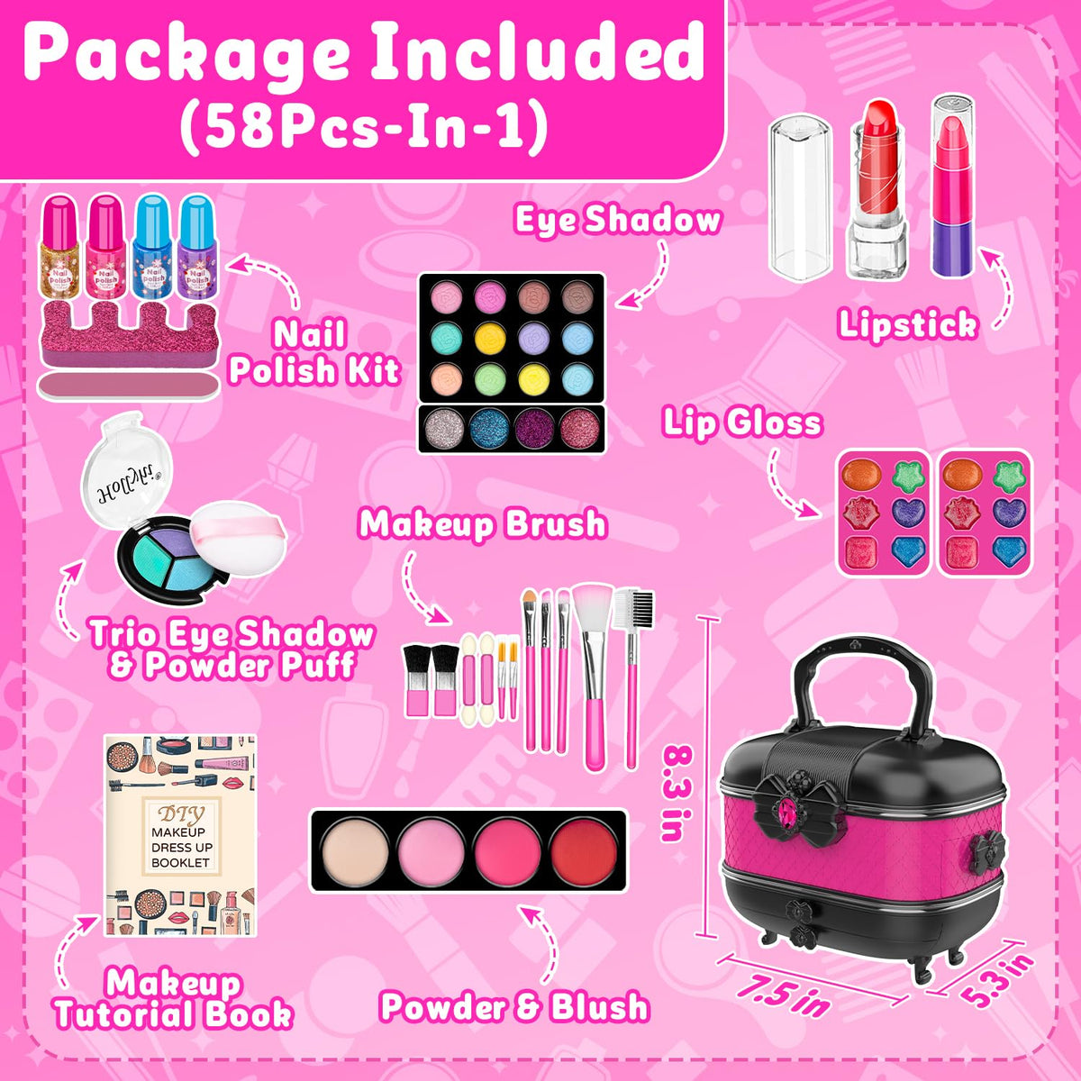 58 Pcs Kids Makeup Toys Kit for Girls Real Washable Make Up - Hollyhi Official Imagery - 3