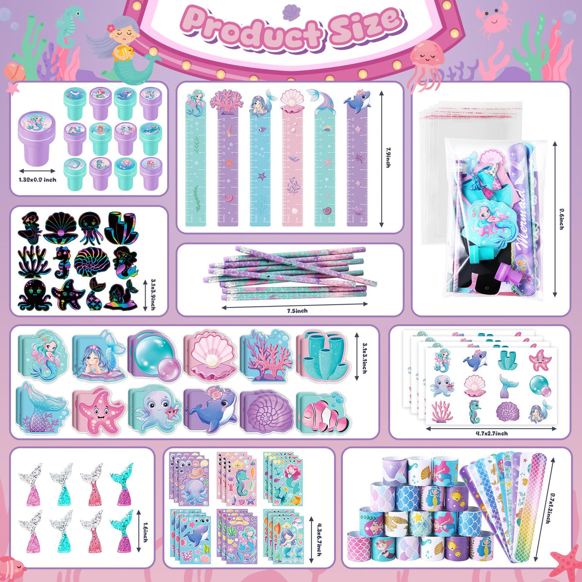 BenLouis 240Pcs Mermaid Stationery Set Party Favors for Kids - BenLouis Official Imagery - 5