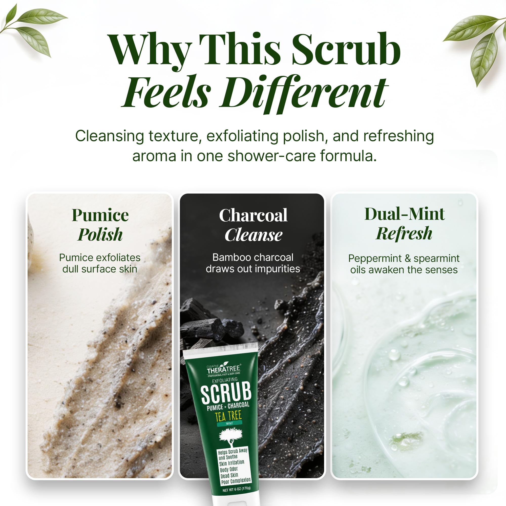 Oleavine TheraTree Tea Tree Oil Exfoliating Scrub, Pumice & Charcoal - Oleavine Official Product View 3