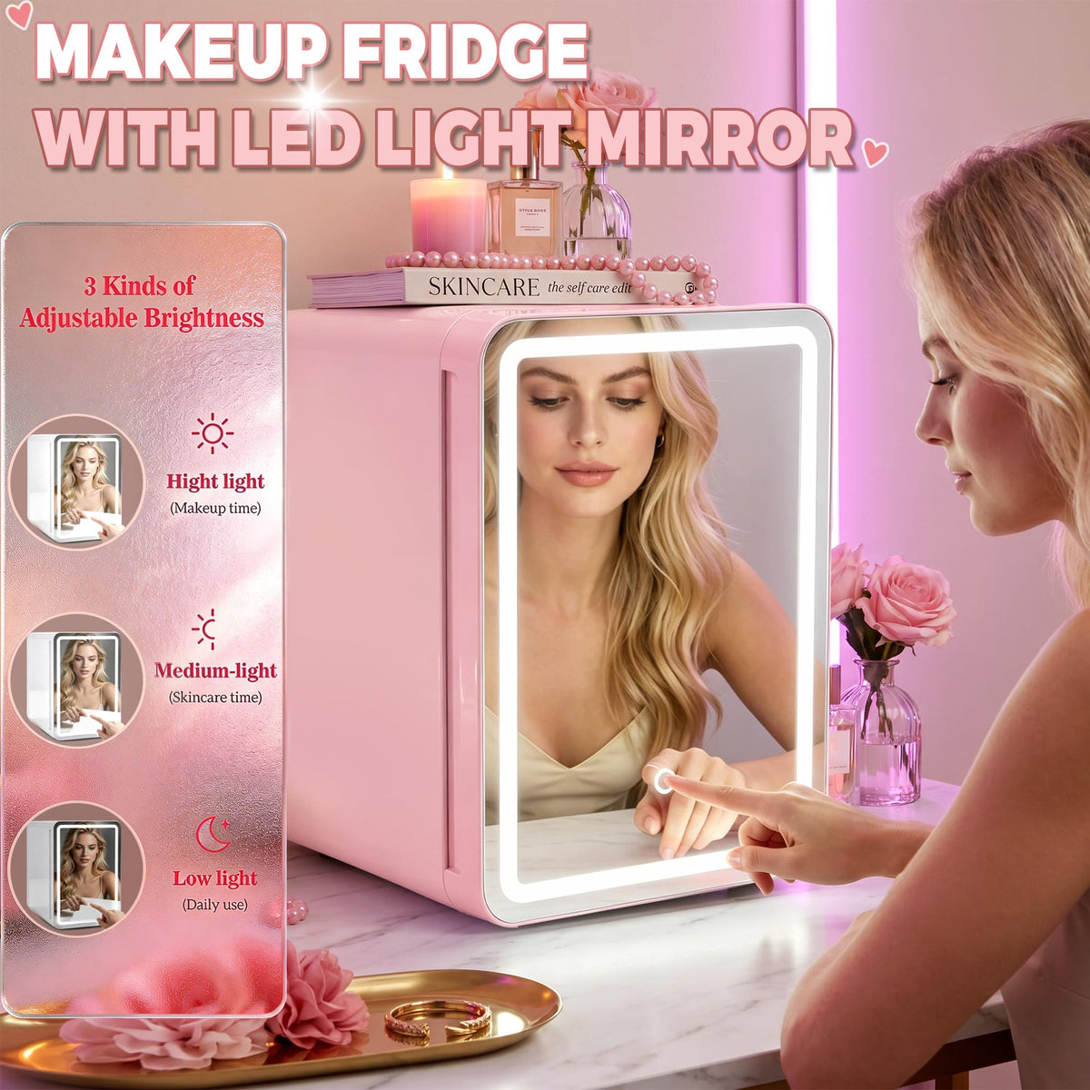16L 20L Skincare Fridge with LED Mirror Small Fridge for - Kikihouse Official Imagery - 6