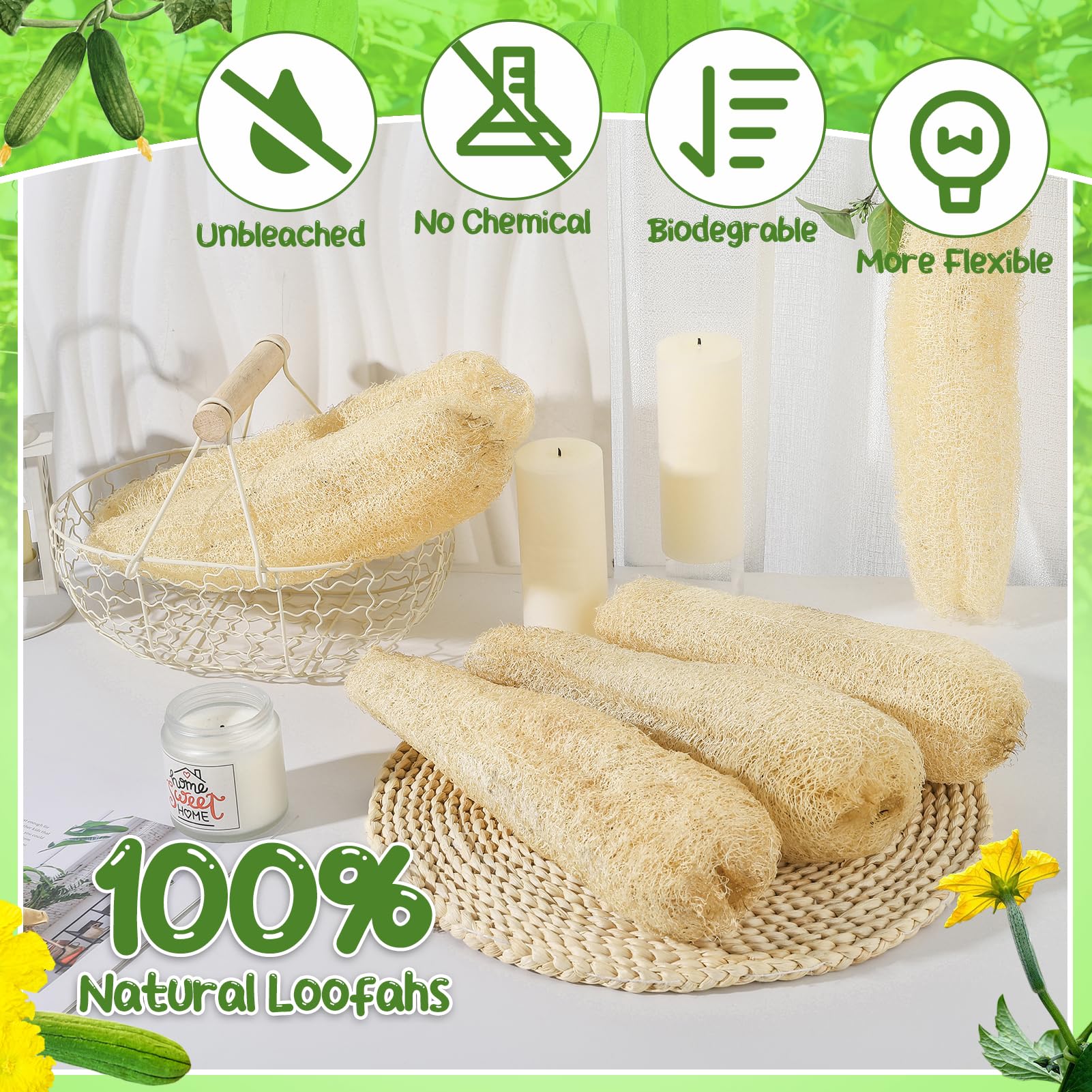 ZhouBoat 11.8" Natural Loofah Sponges 6 - Pack & Organic Bath & Body Scrubber - ZhouBoat Official Product View 3