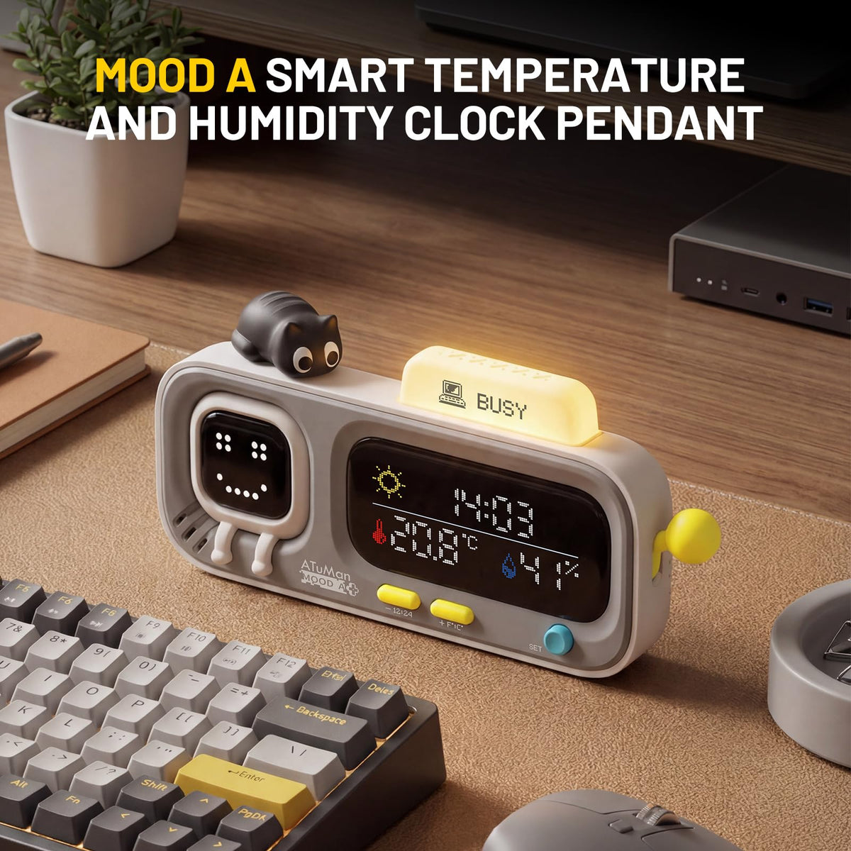 Mooda Smart Thermometer Hygrometer Clock with Retro Pixel - ATuMan Official Imagery - 3