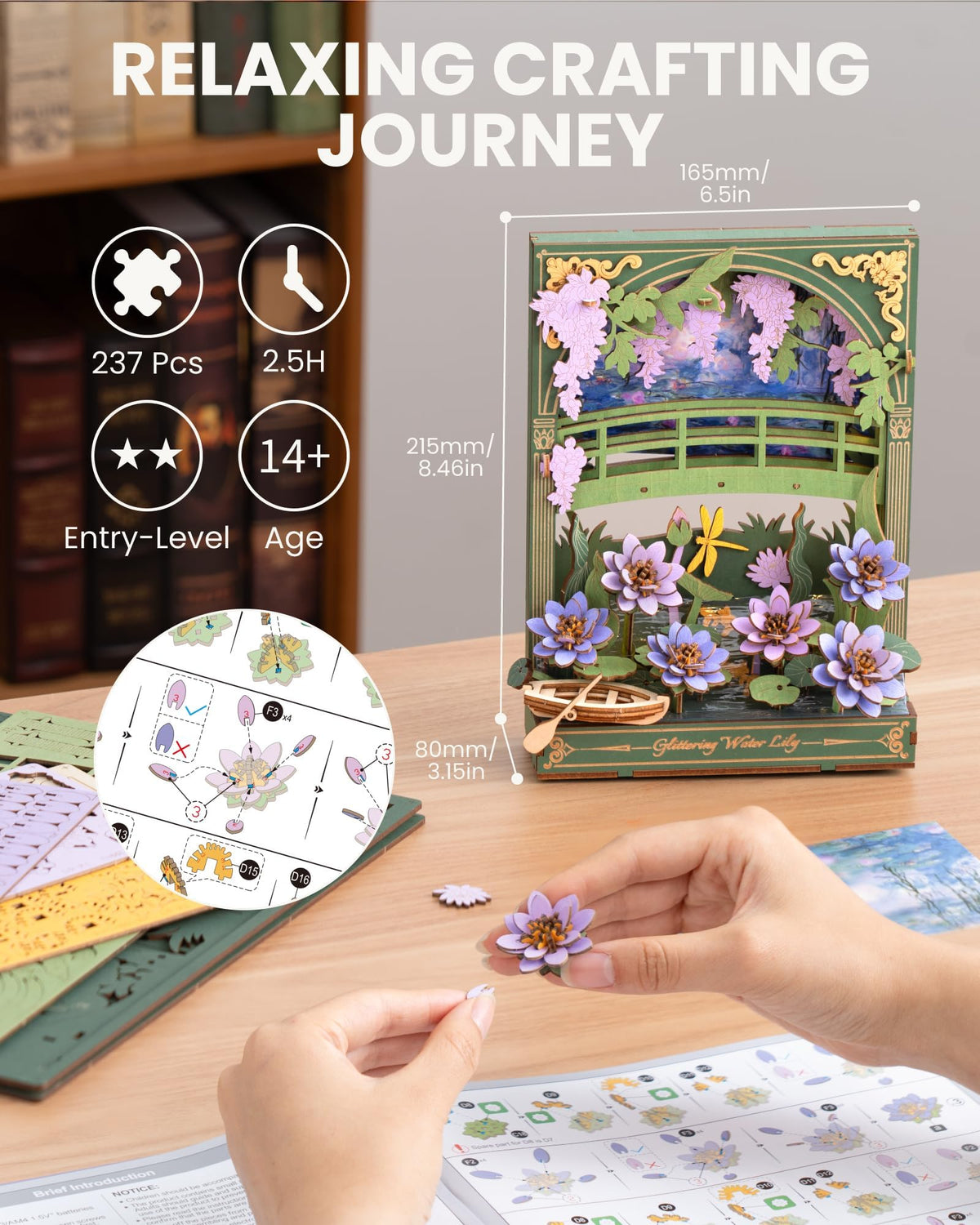 rowood Water Lily 3D Puzzle Building Set with LED DIY Monet - rowood Official Imagery - 3