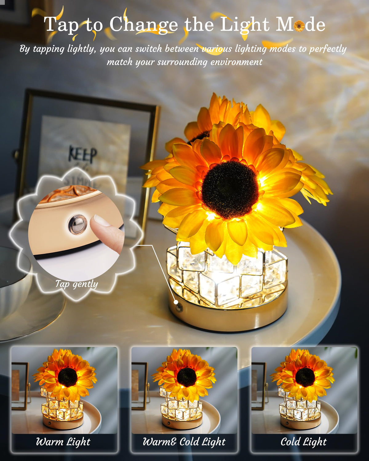 Cordless Sun Flower Lamp Adjustable Touch Crystal Night - JPGEW Official Imagery - 4