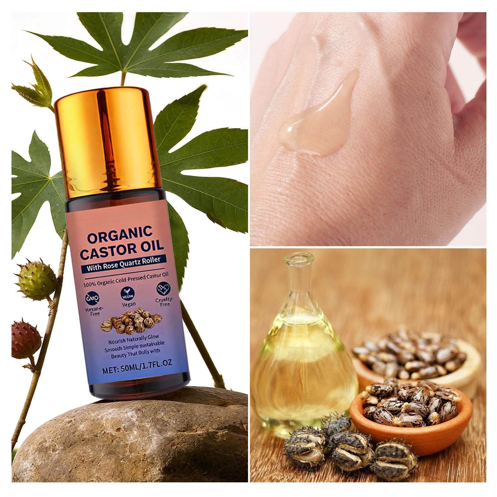 Organic Castor Oil Roll On with Rose Quartz Roller 100 - HTBGAA Official Imagery - 4
