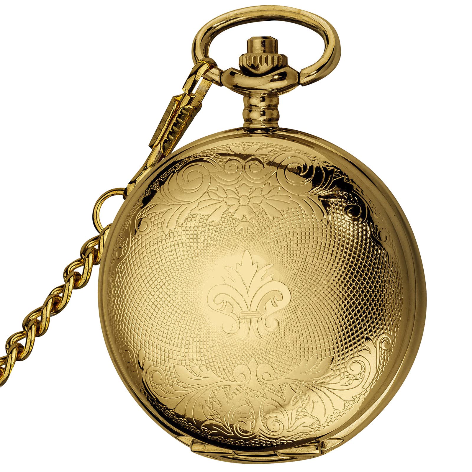VIGOROSO Gold Mechanical Pocket Watch with Chain for Men