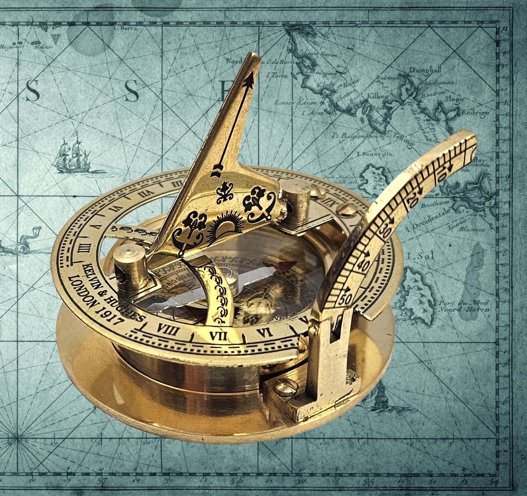 KYNG Antique Brass Sundial Compass Clock Nautical Decor Maritime Pocke - View 4