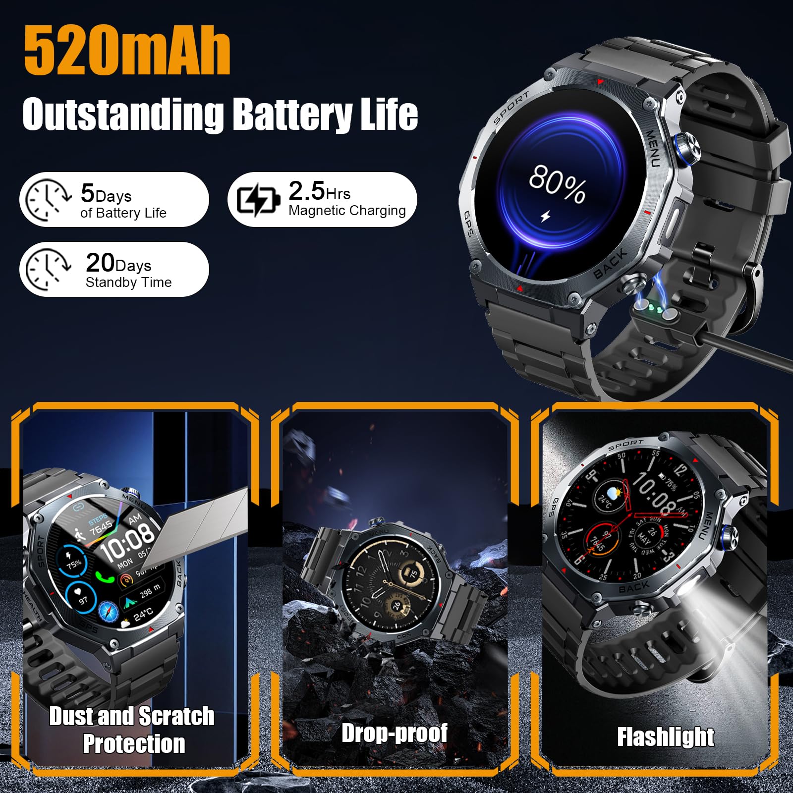 Jugeman Military Smart Watch for Men with Dual-Band GPS, 5ATM Waterpro - View 7