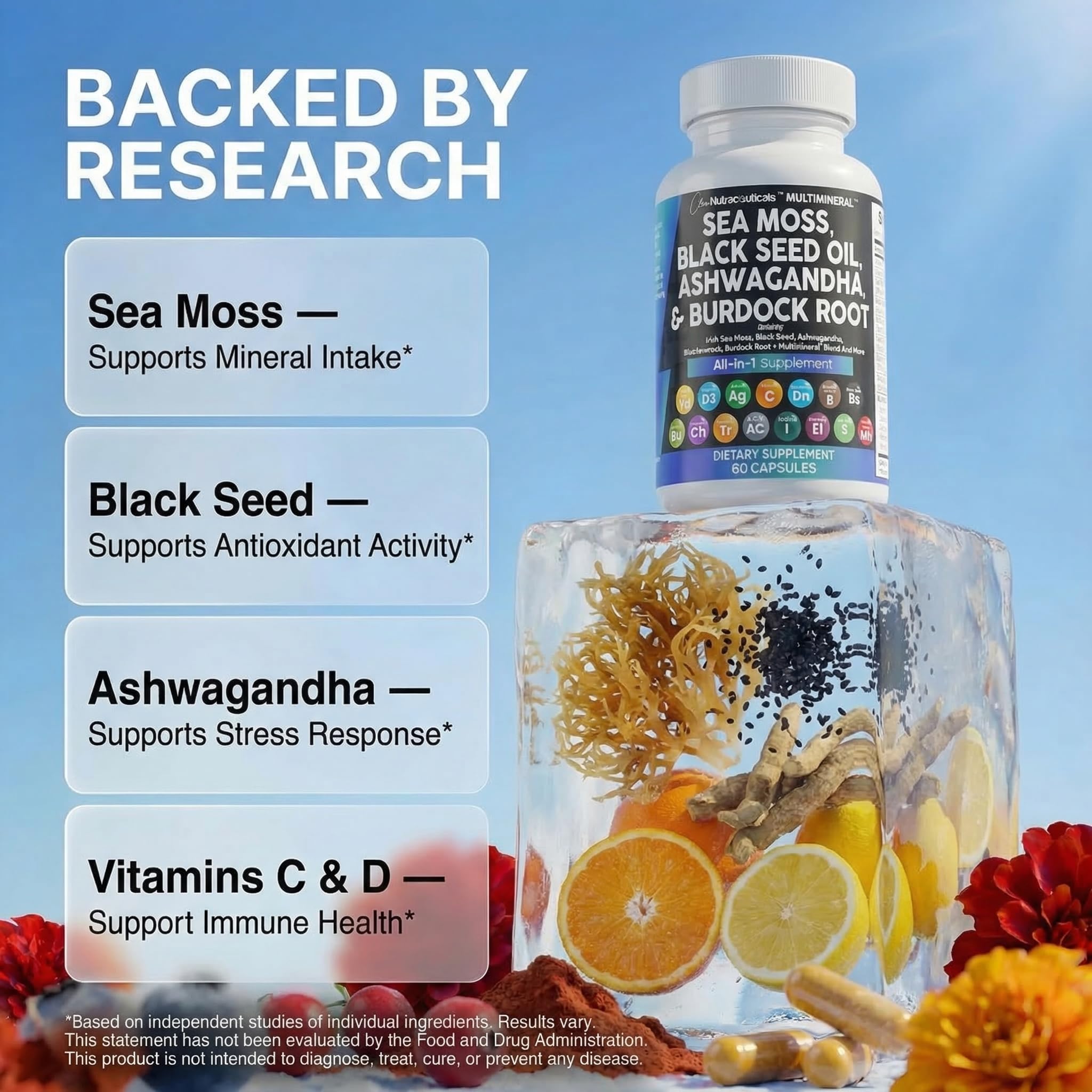 Clean Nutraceuticals Sea Moss Black Seed Oil Ashwagandha Turmeric Blad - View 3