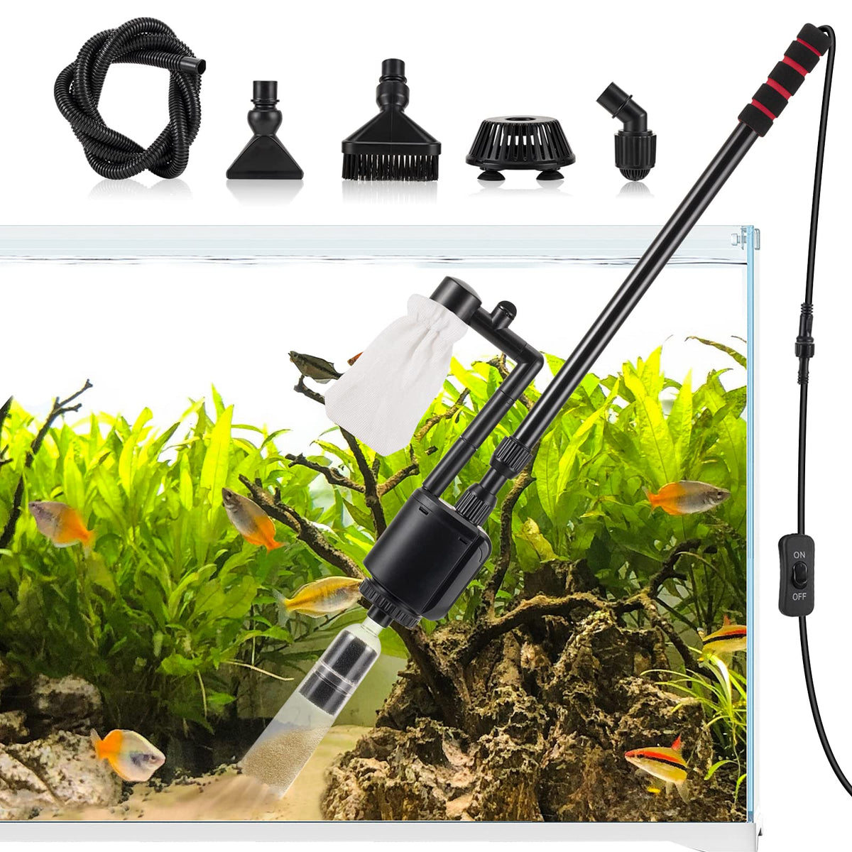 AQQA Aquarium Gravel Cleaner 6 in 1 Fish Tanks Gravel Vacuum - AQQA Official Imagery - 1