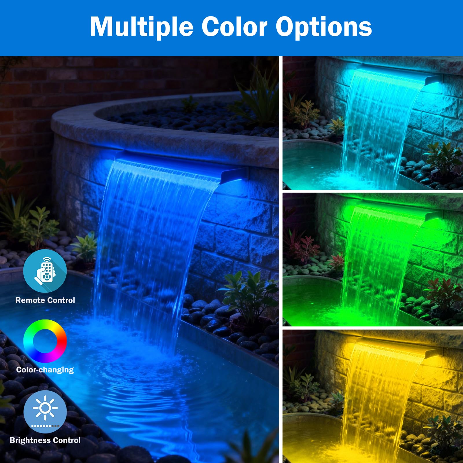 AquaMiracle Pond Waterfall Kit with Lights | 8" Stainless Steel W - AquaMiracle Official Product View 4
