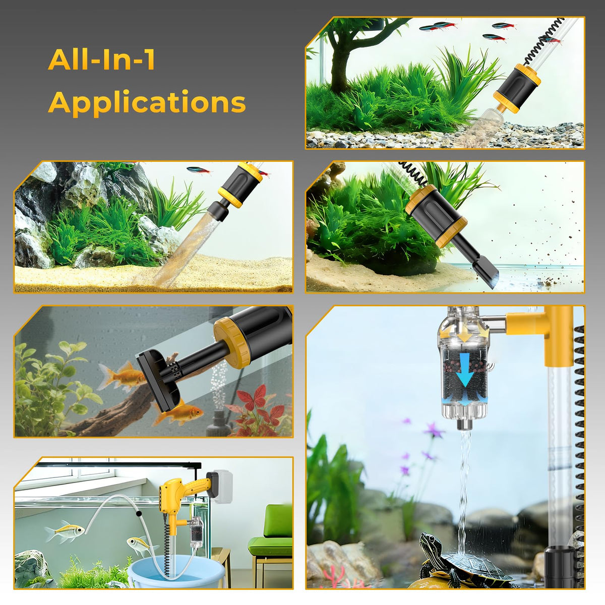 HiTauing Aquarium Gravel Cleaner Cordless Corded 6 in 1 - HiTauing Official Imagery - 6