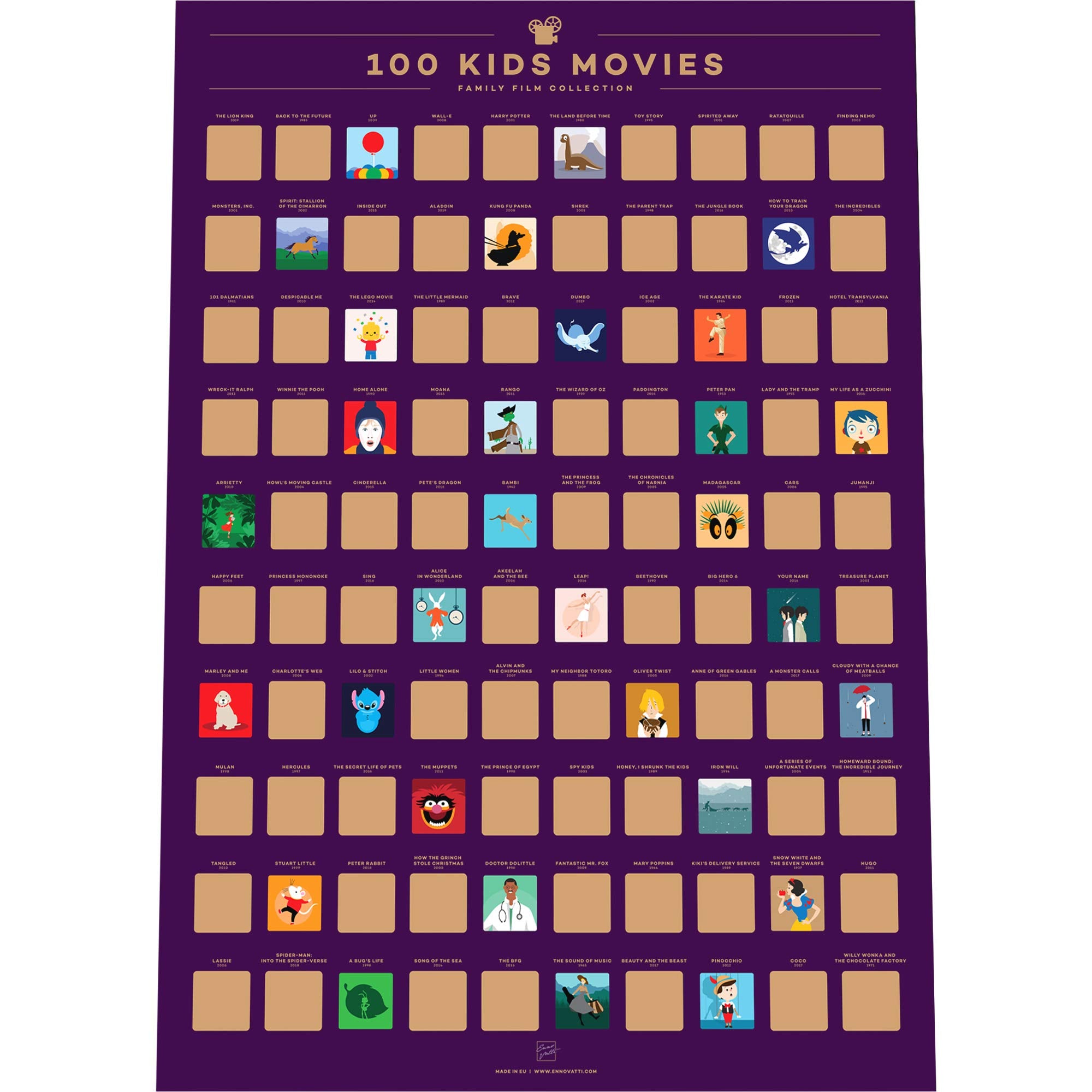 100 Kids Movie Scratch Off Poster – Top Family Films of All Time - Product Imagery