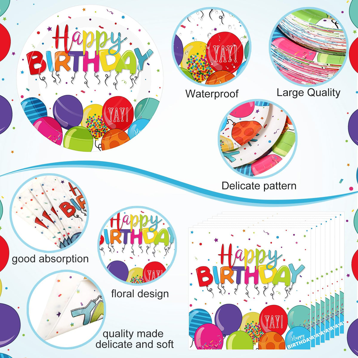 400 Pcs Happy Birthday Party Decorations Disposable Paper - Sunnychicc Official Imagery - 3