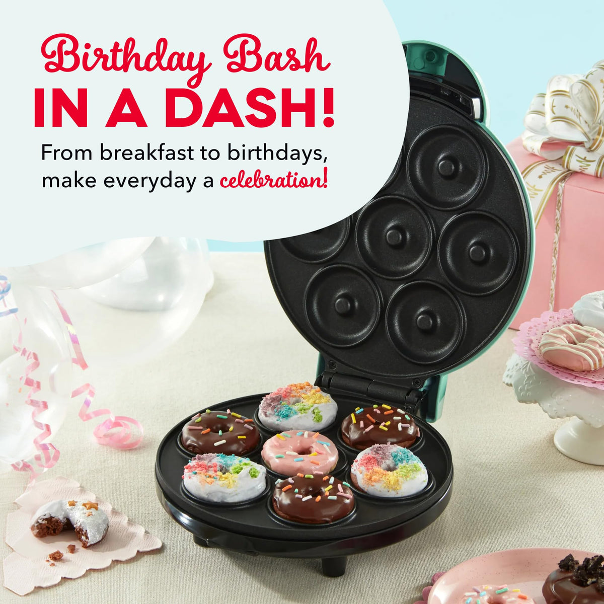 Dash Express Mini Donut Maker 7 Donuts Aqua - DASH Official Imagery - 8
