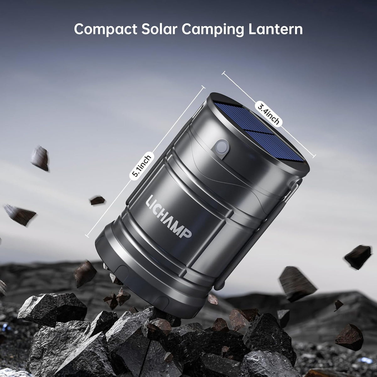 Lichamp solar camping lantern with USB rechargeable LED light, compact outdoor camping lantern for bright illumination