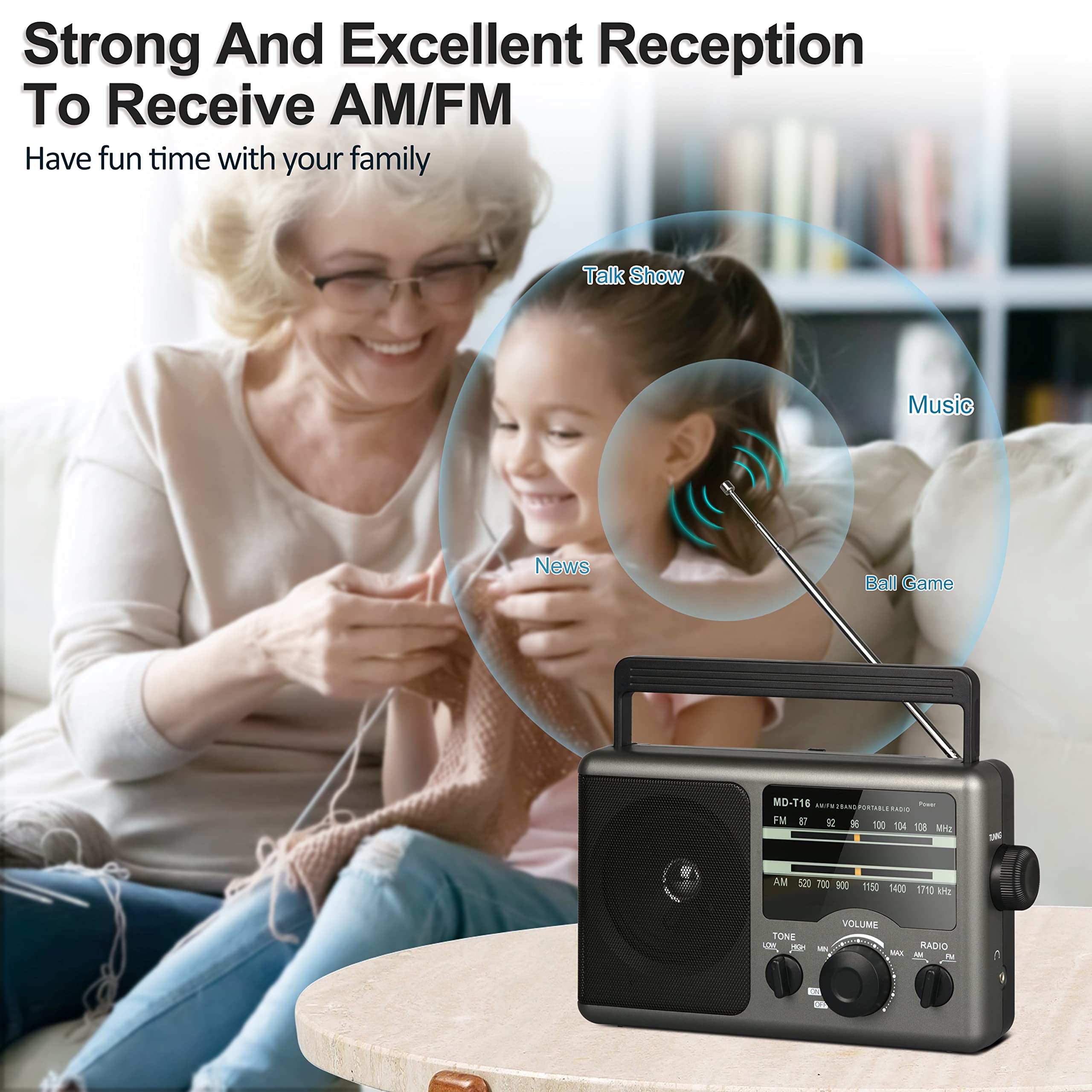 Jazmm AM FM Portable Radio Battery or AC Powered